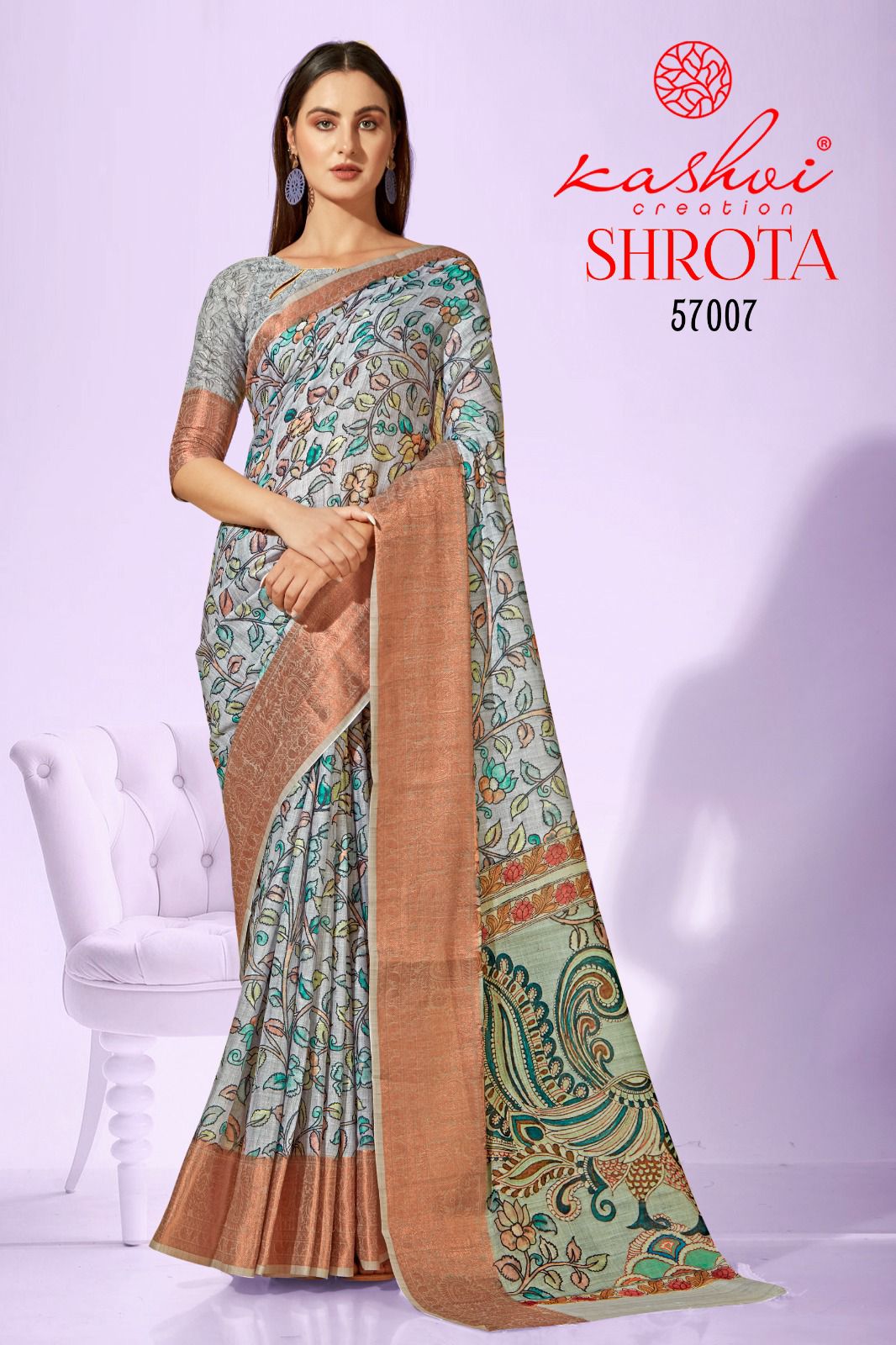 lt kashvi creation shrota linen silk exclusives print saree catalog