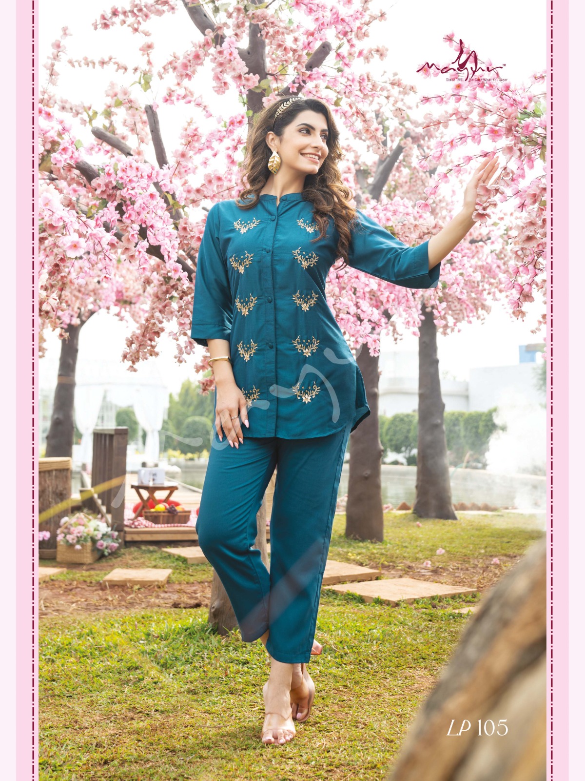 mayur luxury chinnon new and modern style top with pant catalog