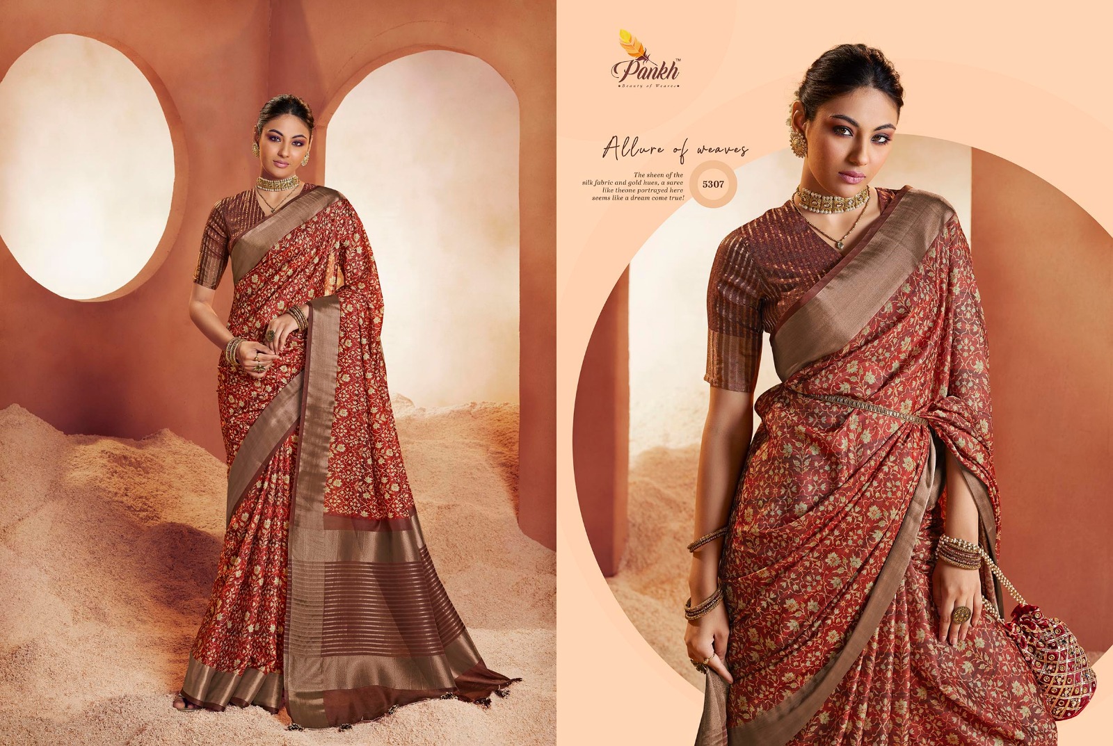 pink lotus pankh chappa vol 5 silk  innovative look saree catalog