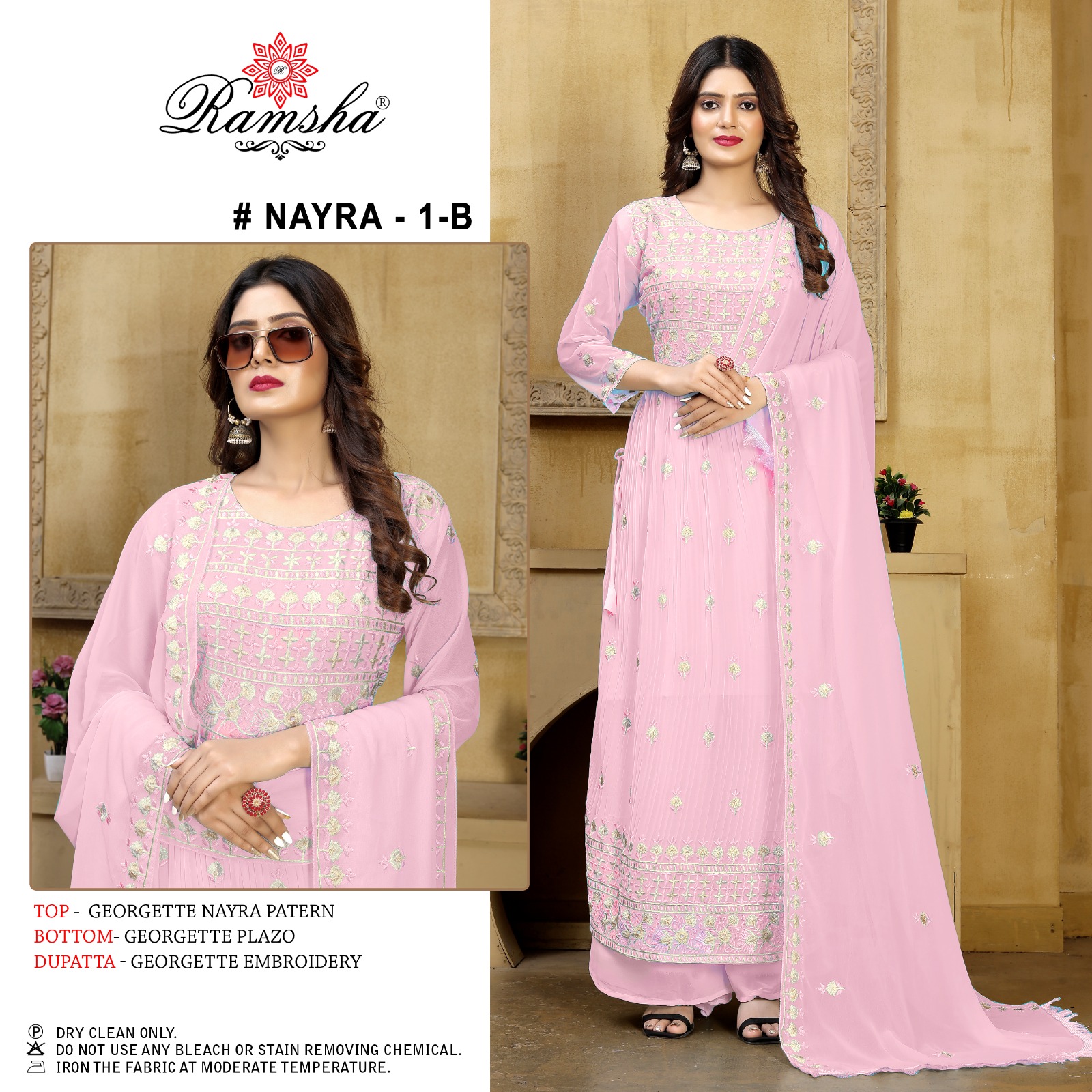 ramsha nayra 1 georgette decent embroidery look salwar suit catalog