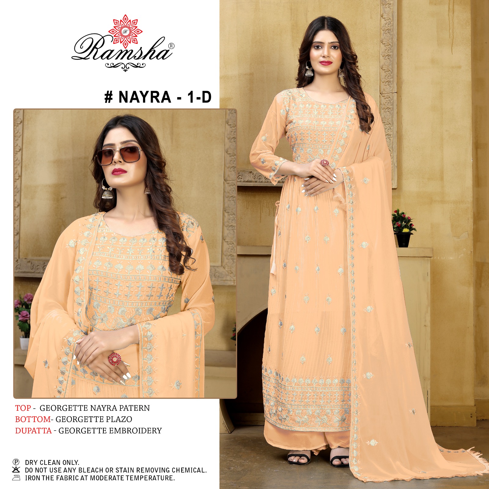 ramsha nayra 1 georgette decent embroidery look salwar suit catalog