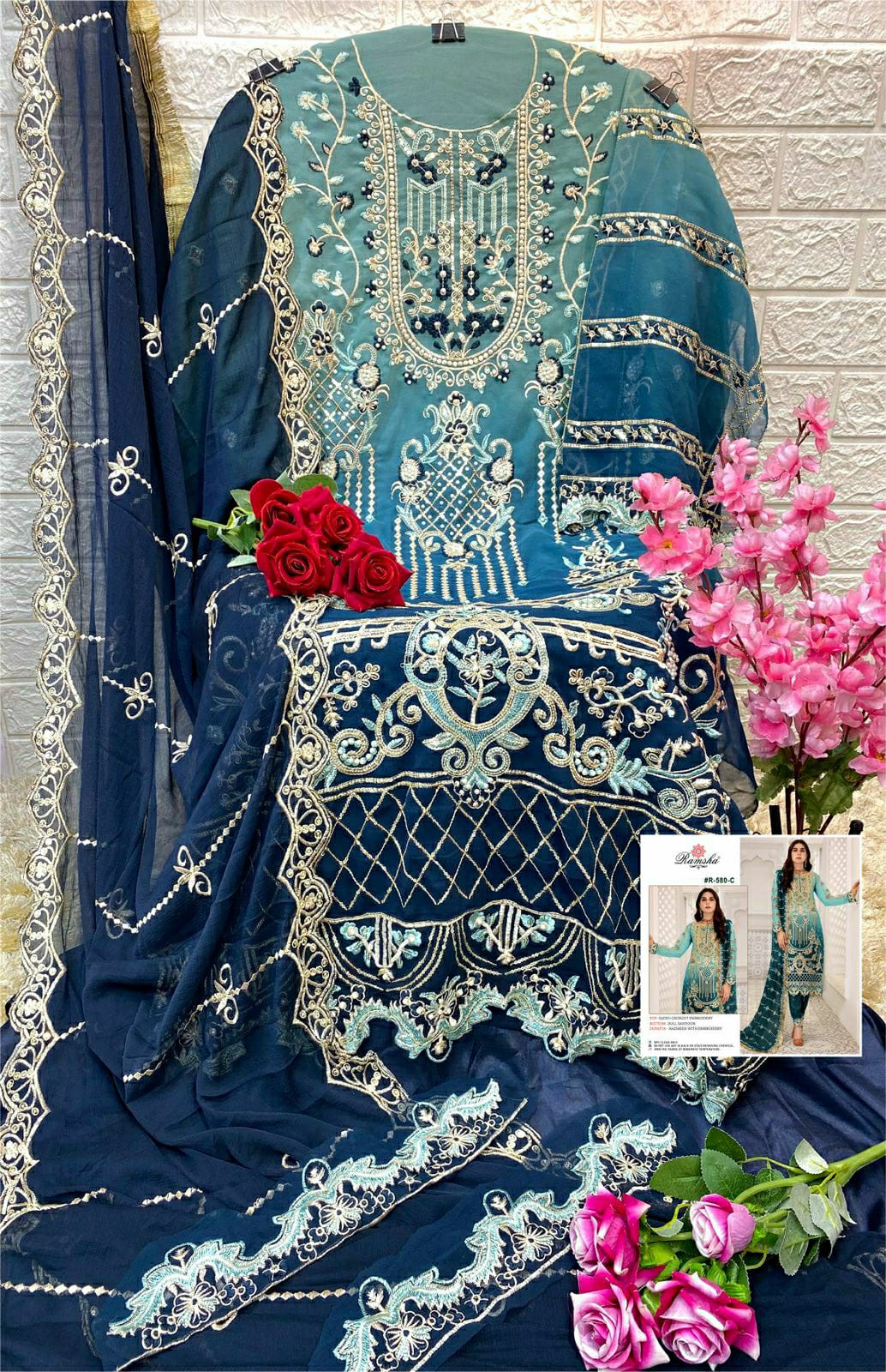 ramsha ramsha r 580nx georgette decent look salwar suit catalog