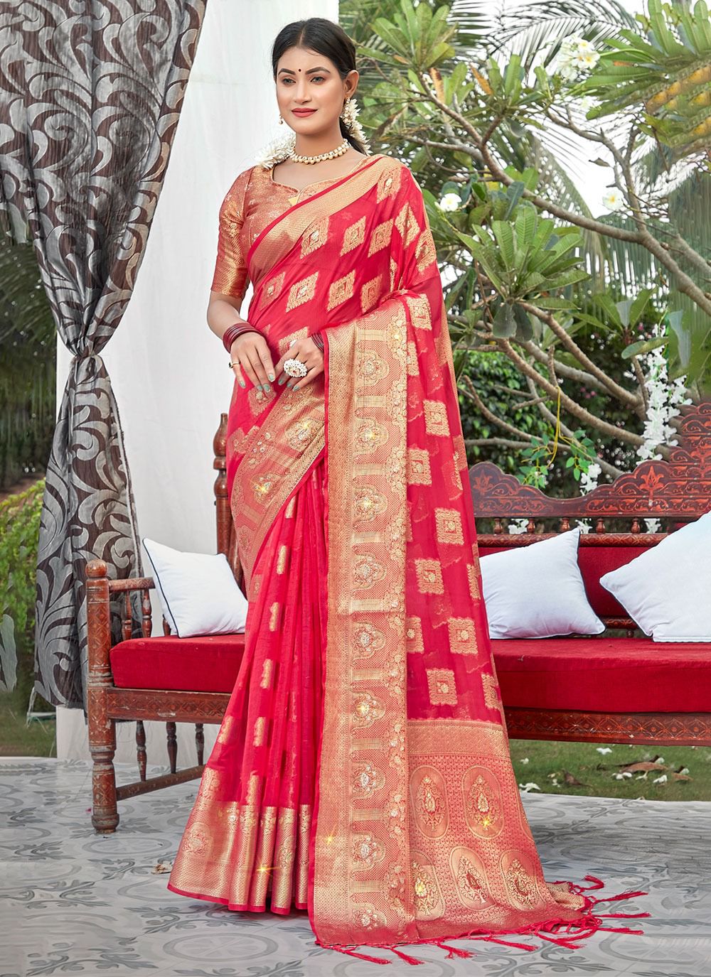 sangam print anamika organza regal look saree catalog