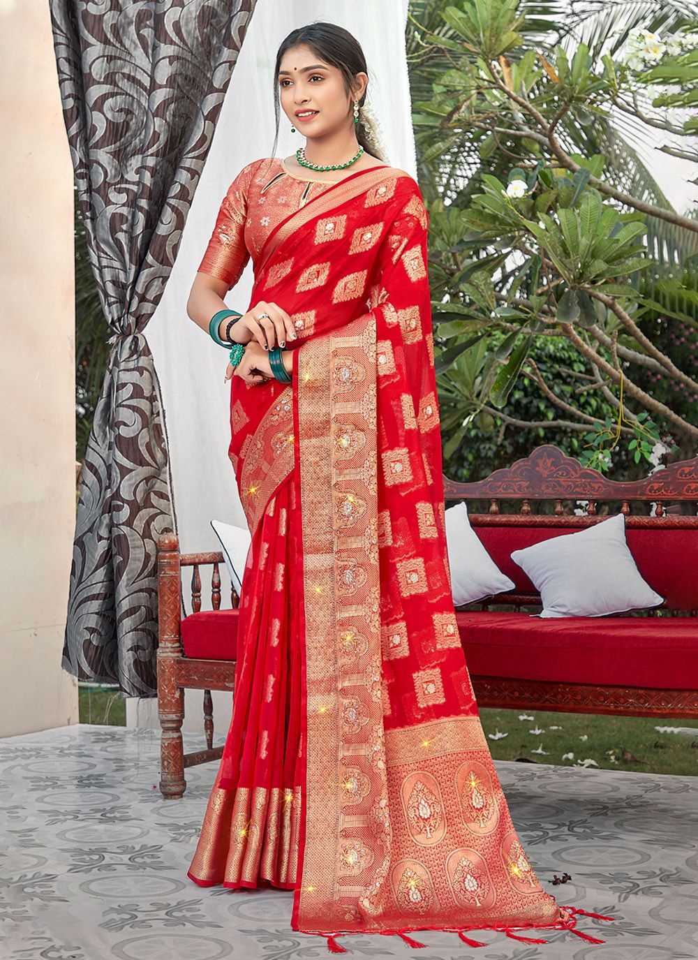 sangam print anamika organza regal look saree catalog