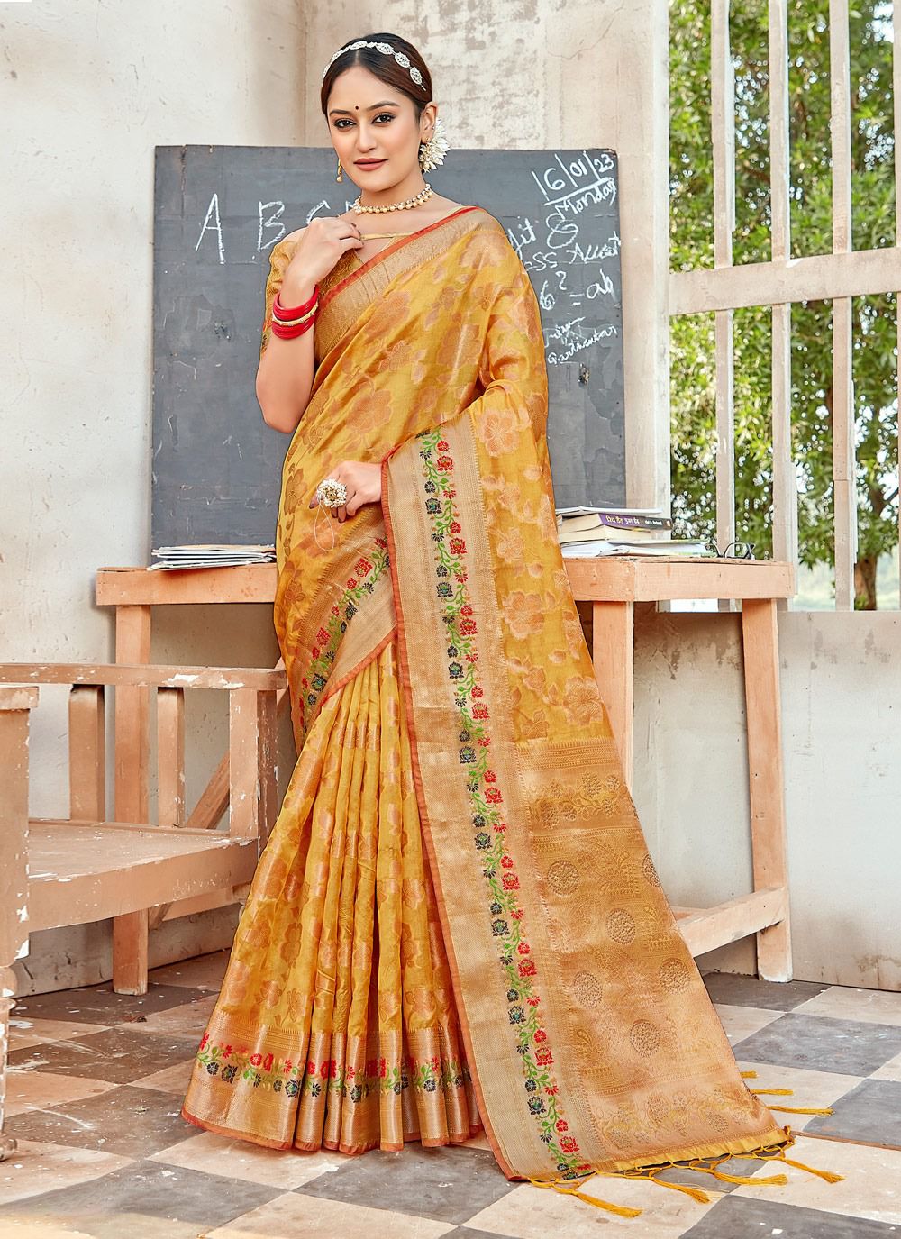 sangam print rashmik organza regal look saree catalog