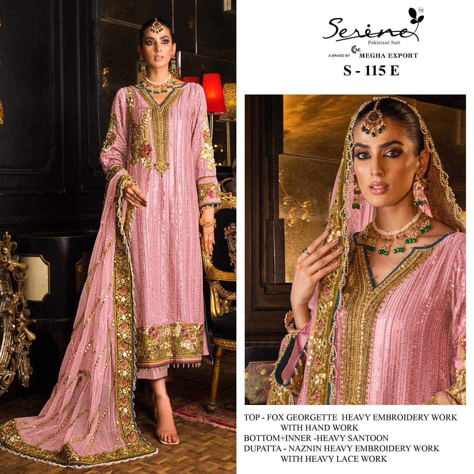 serine Megha Exports serine s 115 d to g georgette Elegant look salwar suit catalog