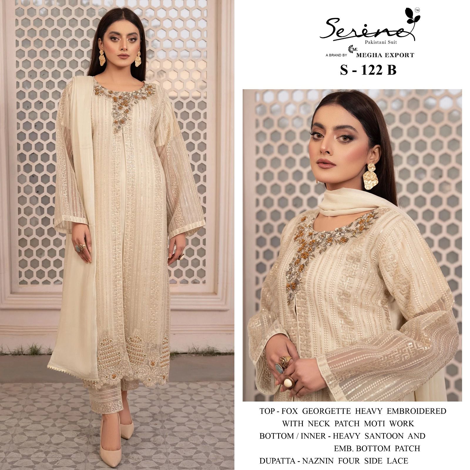 serine Megha Exports serine s 122 a b georgette heavy look salwar suit catalog