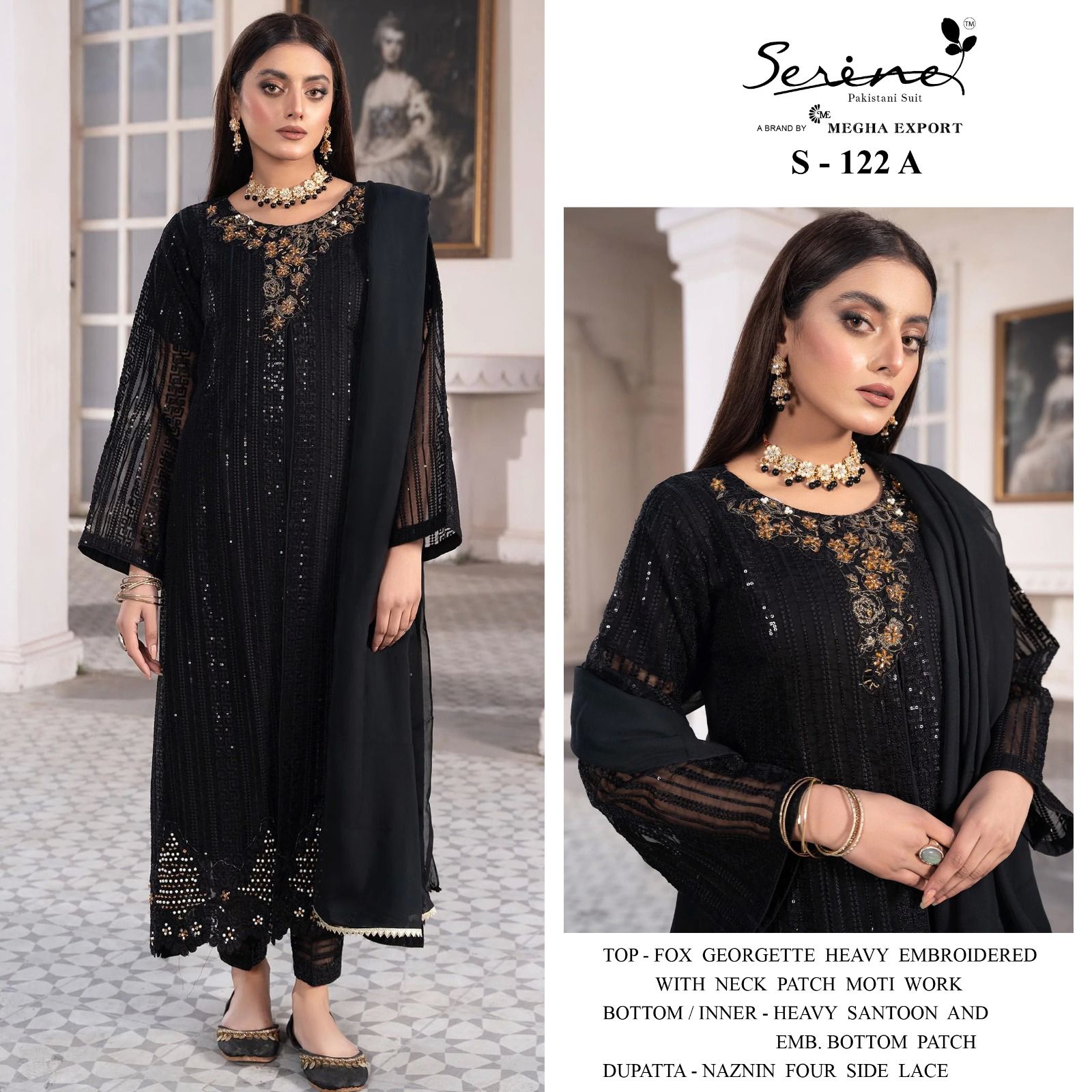 serine Megha Exports serine s 122 a b georgette heavy look salwar suit catalog