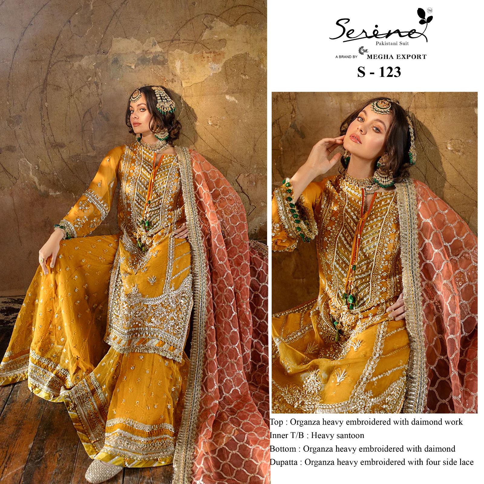 serine Megha Exports serine s 123 organza heavy look salwar suit single