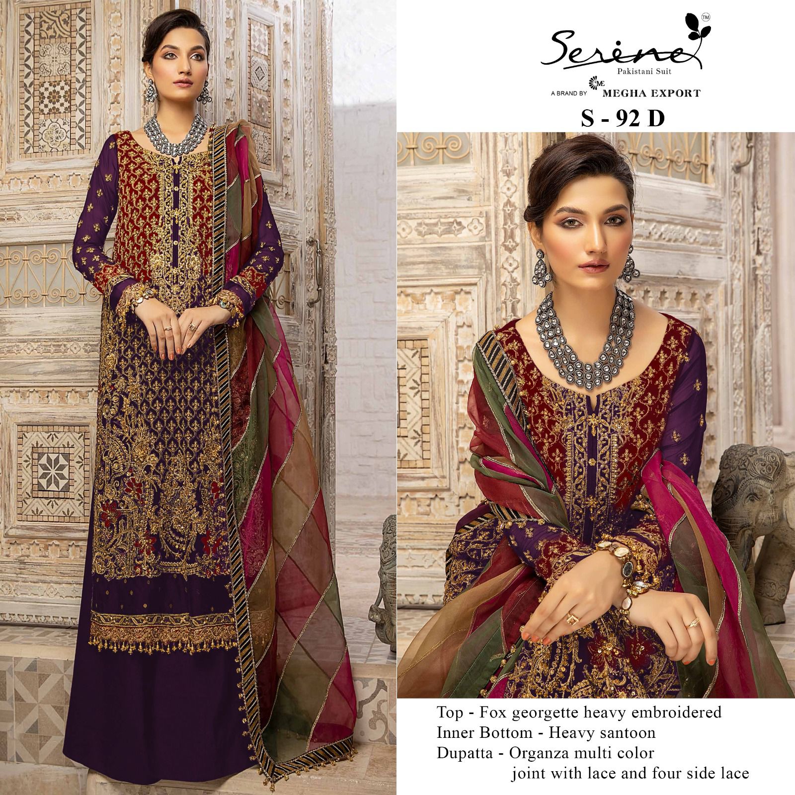 serine Megha Exports serine s 92 a to d  organza heavy look salwar suit single