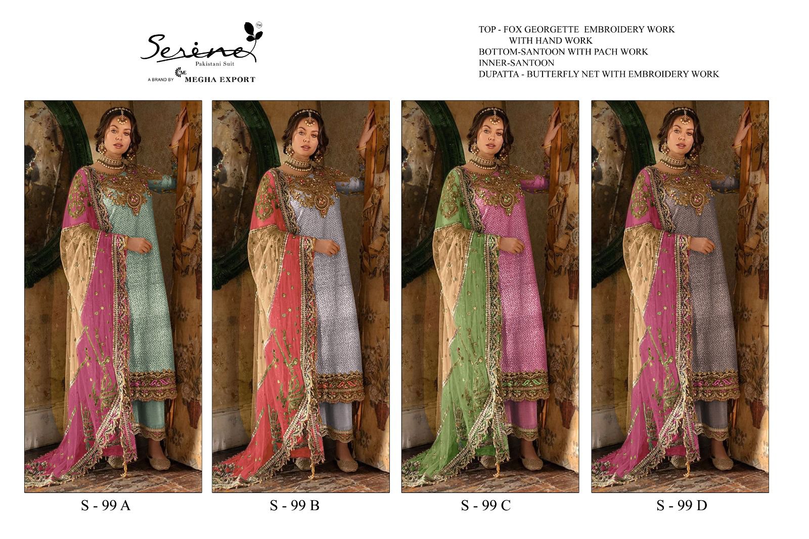 serine Megha Exports serine s 99 a to d georgette  heavy look salwar suit catalog