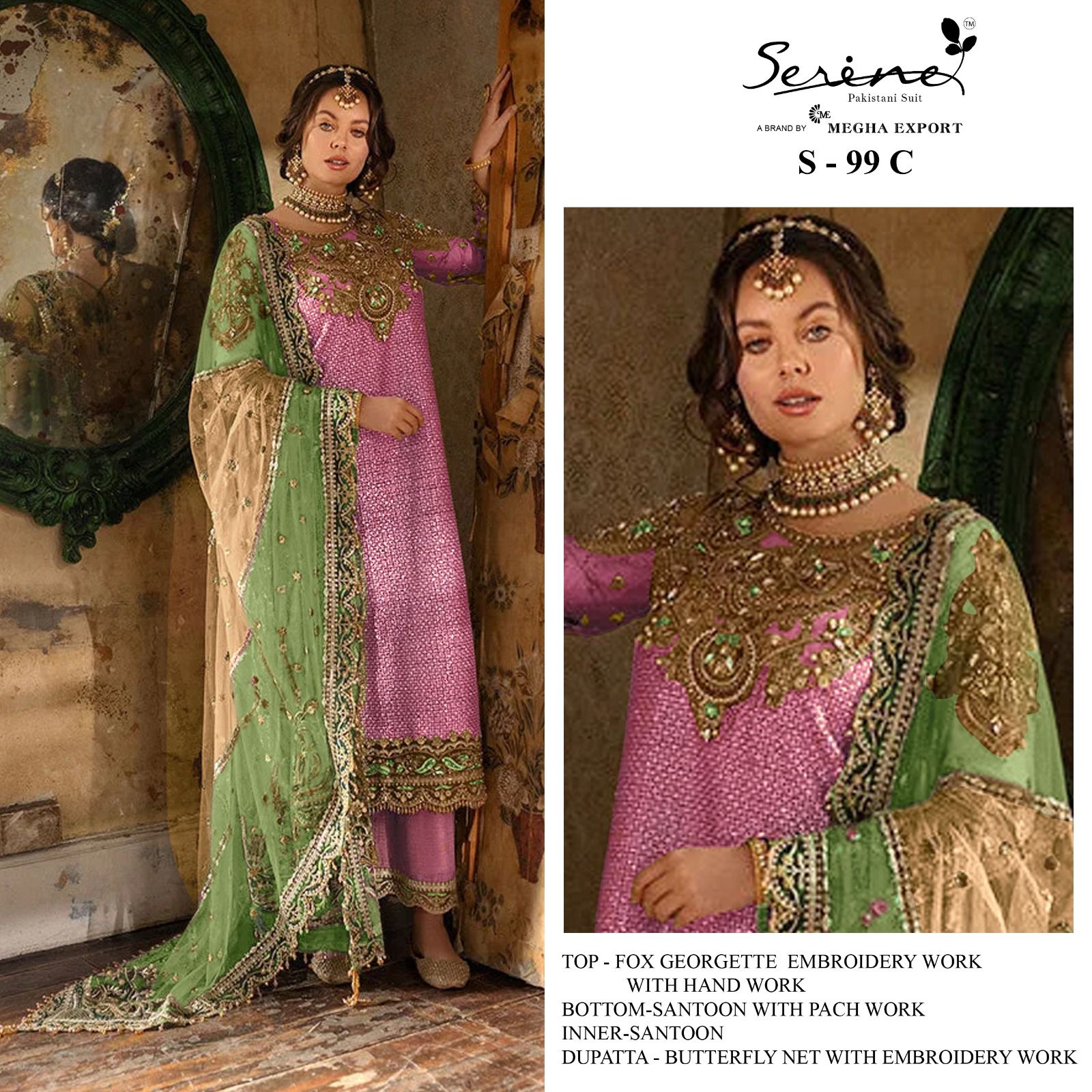 serine Megha Exports serine s 99 a to d georgette  heavy look salwar suit catalog