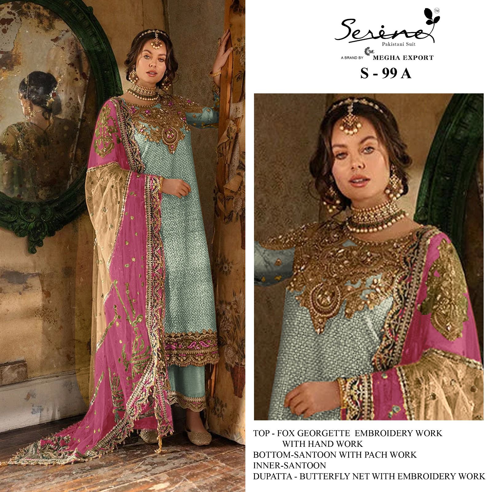 serine Megha Exports serine s 99 a to d georgette  heavy look salwar suit catalog