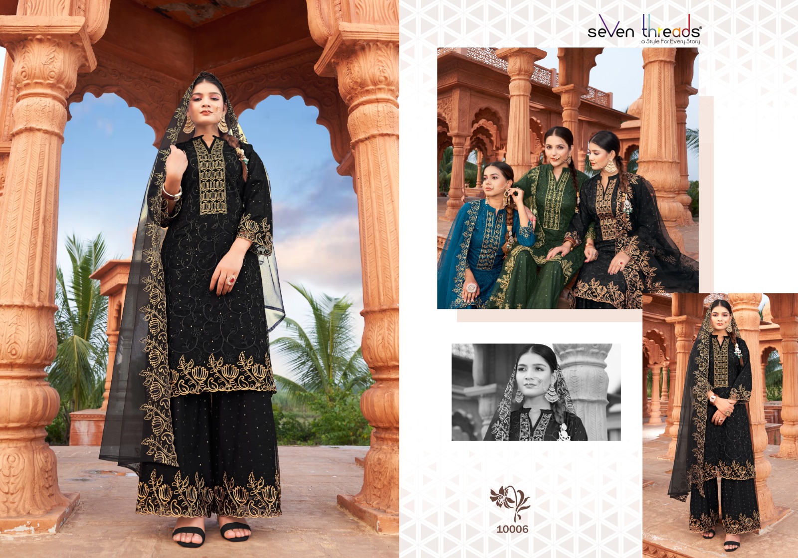 seven threads aashiyana net decent look top bottom with dupatta catalog