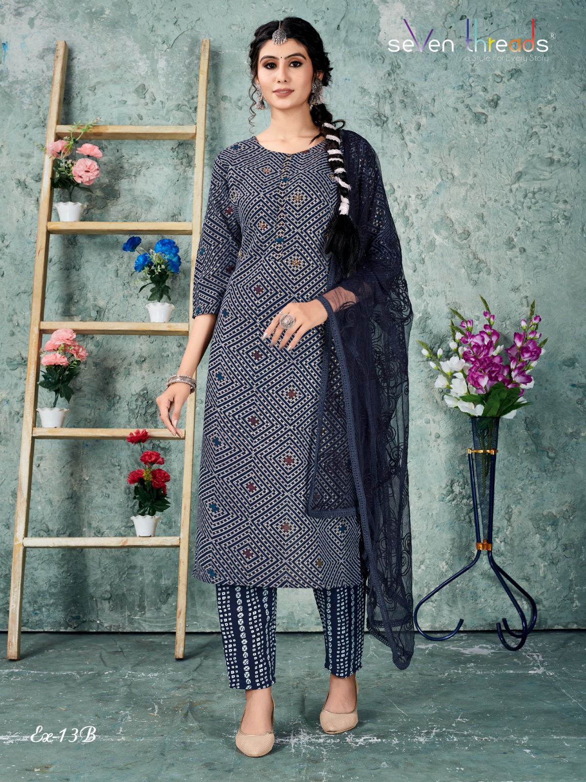 seven threads seven threads  D NO 13 and 14 cotton catchy look top bottom with dupatta size set