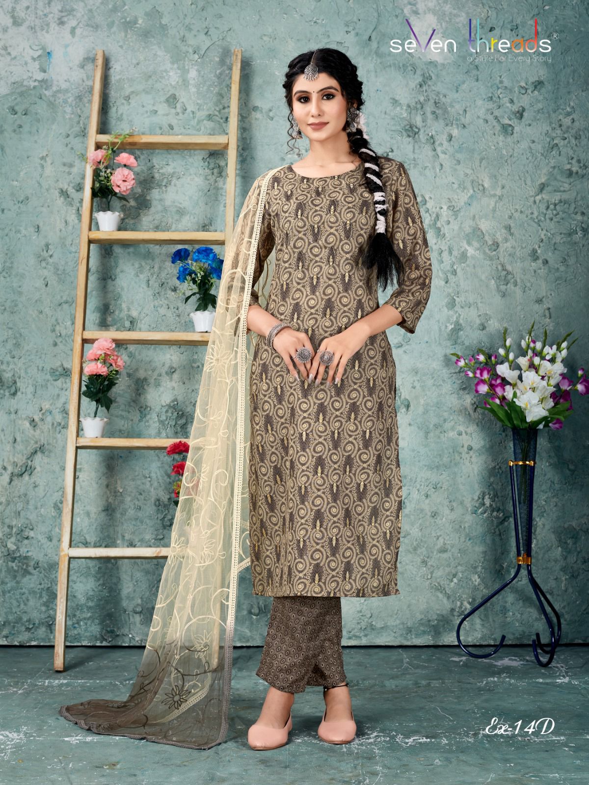 seven threads seven threads  D NO 13 and 14 cotton catchy look top bottom with dupatta size set