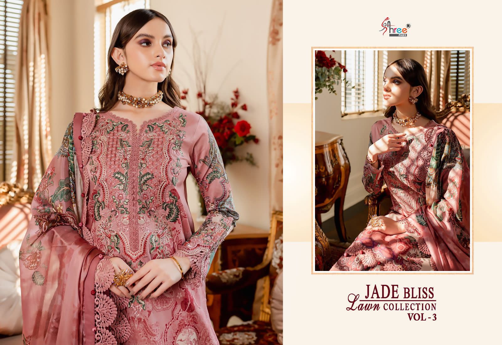 shree fabs jade Bliss lawn collection vol 3 cotton innovative look salwar suit with chiffon dupatta catalog