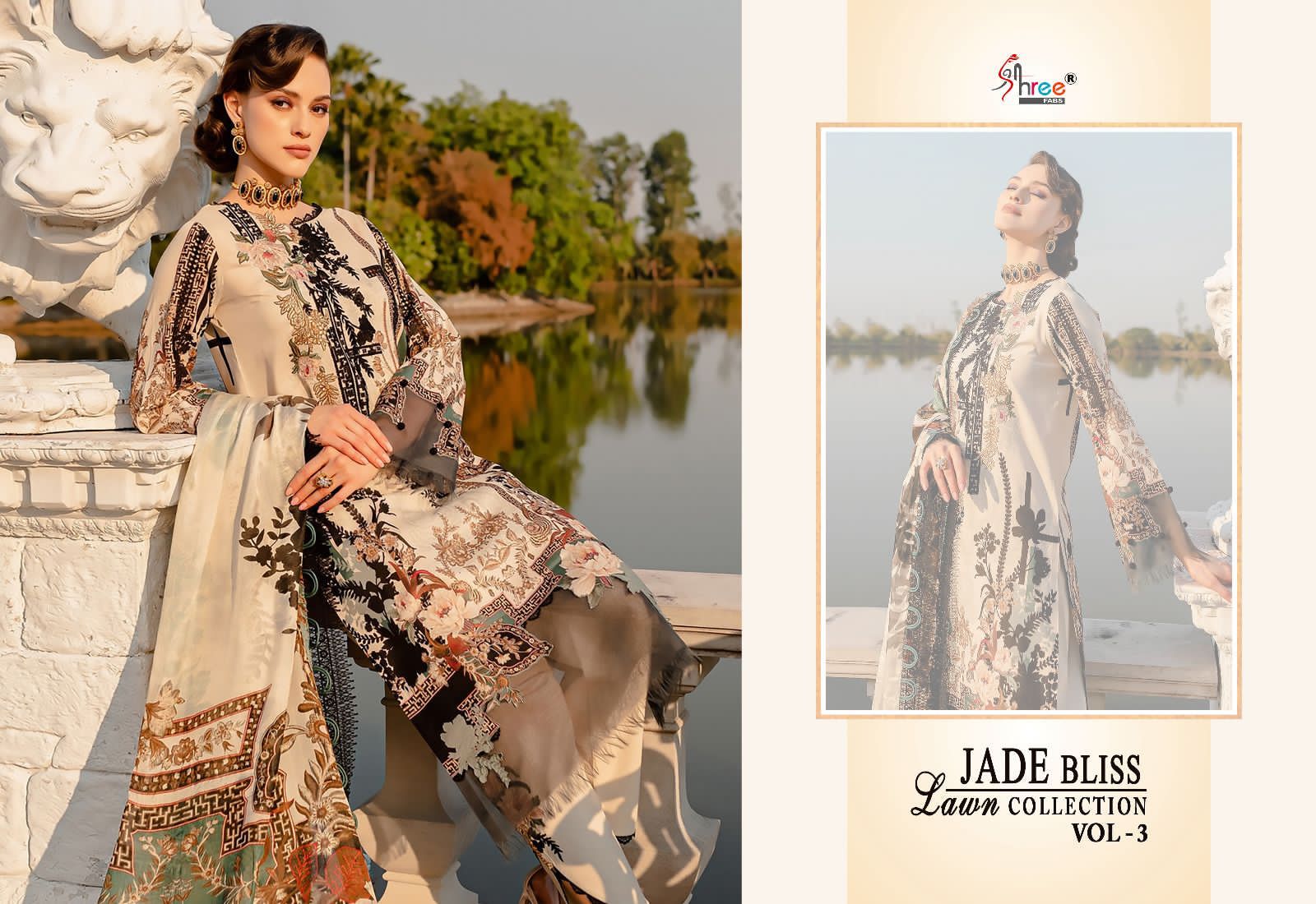 shree fabs jade Bliss lawn collection vol 3 cotton innovative look salwar suit with chiffon dupatta catalog