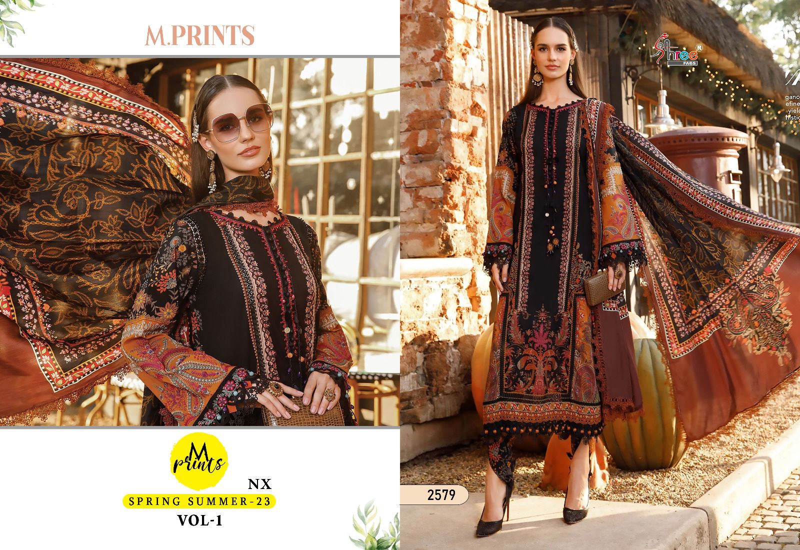 shree fabs m print spring summer 2023 vol 1 cotton decent look salwar suit with chiffon dupatta catalog