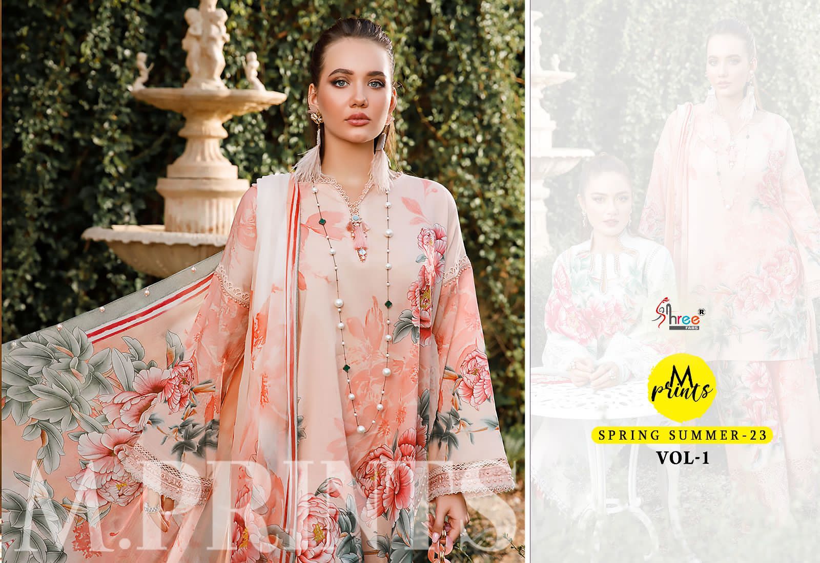 shree fabs m print spring summer 23 vol 1 cotton decent look salwar suit  with cotton dupatta catalog