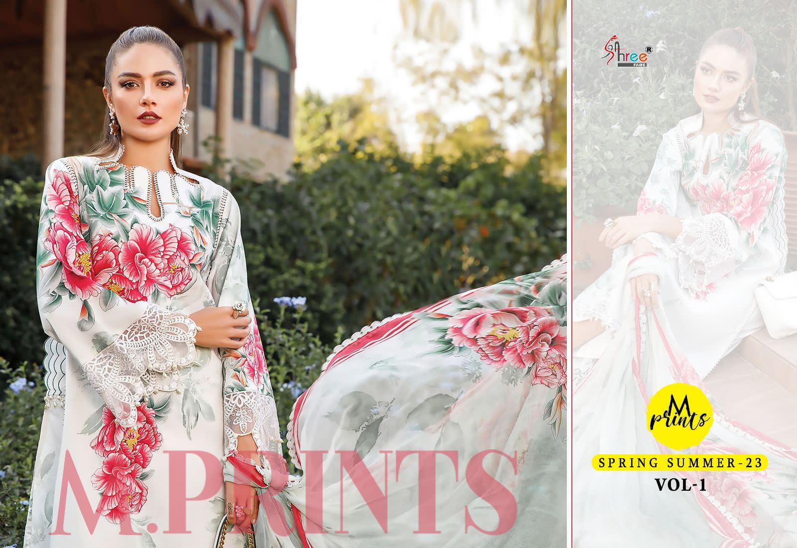 shree fabs m print spring summer 23 vol 1 cotton elegant salwar suit  with siffon dupatta catalog