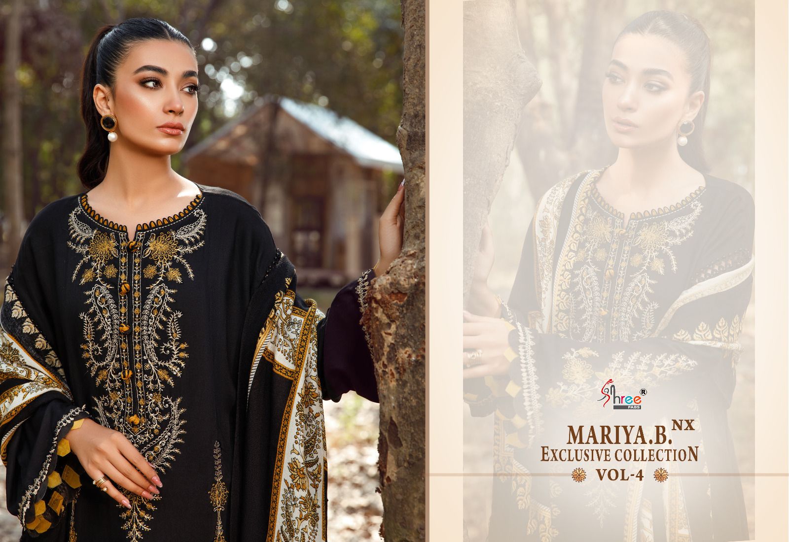 shree fabs maria b  exclusive collection vol 04 nx rayon cotton authetic fabric salwar suit siffon dupatta catalog