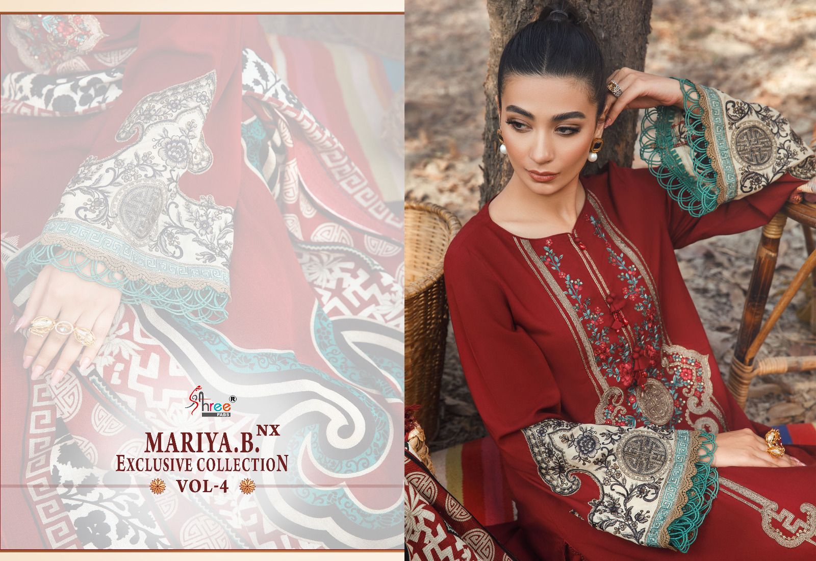 shree fabs maria b  exclusive collection vol 04 nx rayon cotton authetic fabric salwar suit siffon dupatta catalog