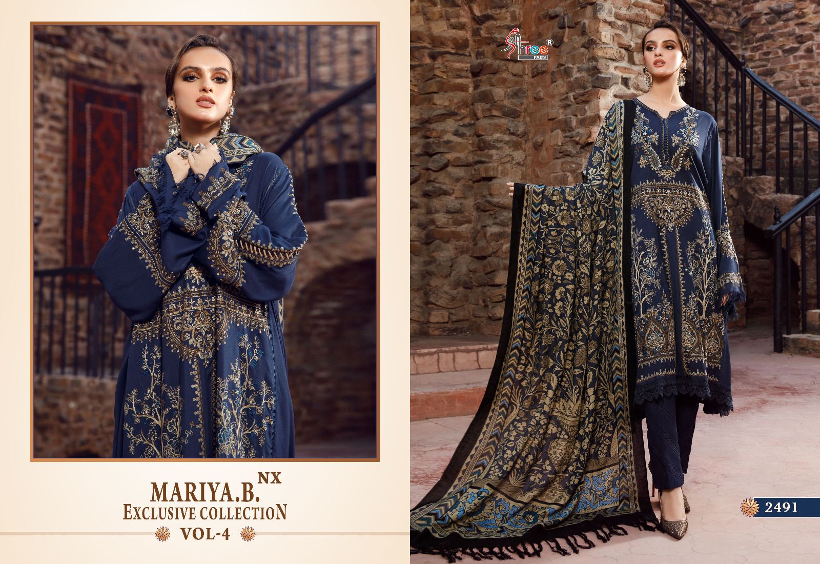 shree fabs maria b  exclusive collection vol 04 nx rayon cotton authetic fabric salwar suit siffon dupatta catalog