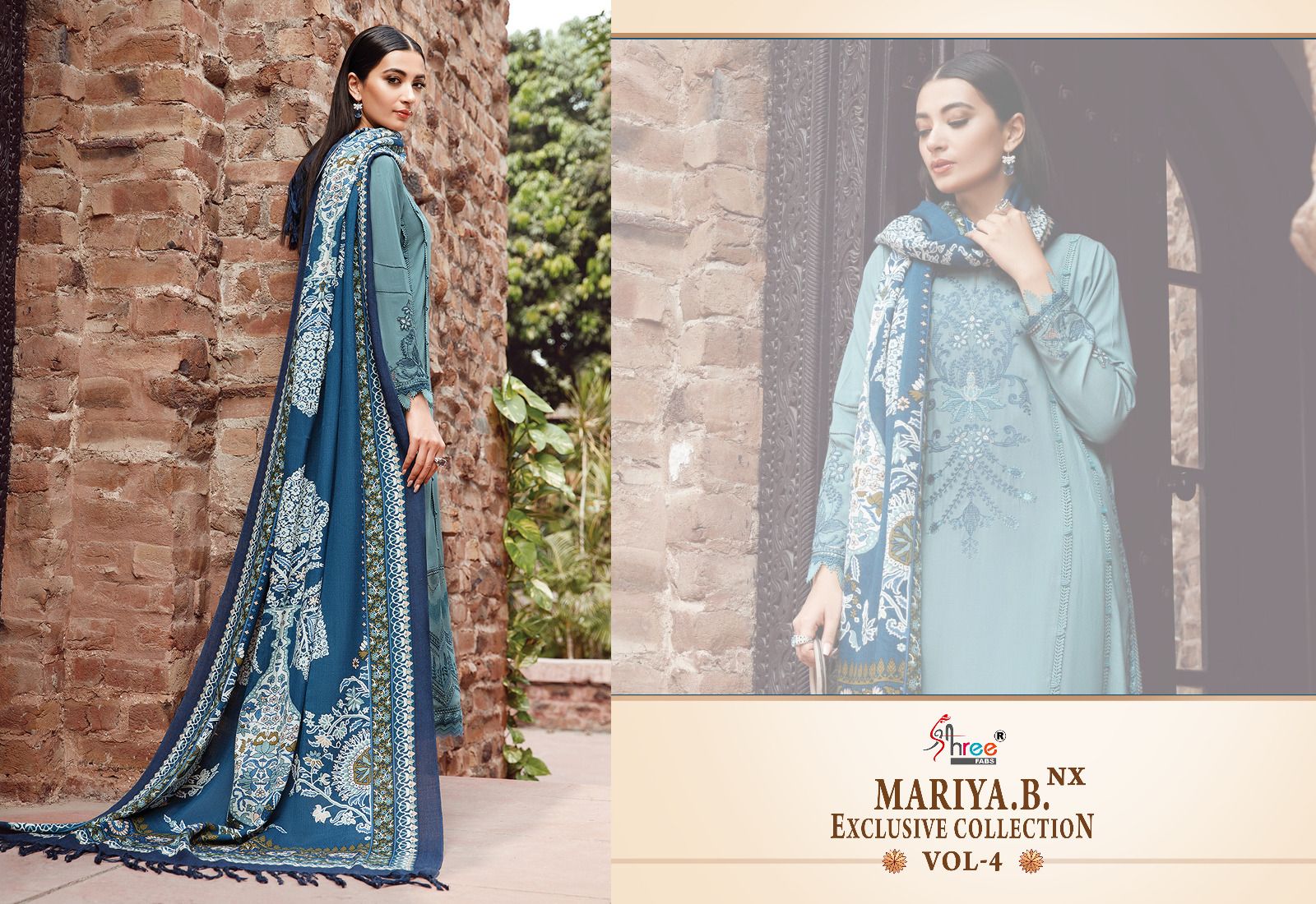 shree fabs maria b  exclusive collection vol 04 nx rayon cotton authetic fabric salwar suit siffon dupatta catalog