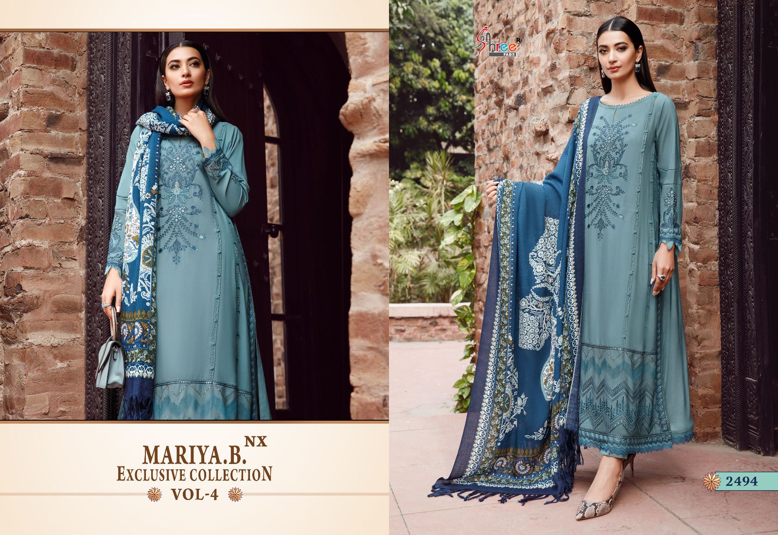 shree fabs maria b  exclusive collection vol 04 nx rayon cotton authetic fabric salwar suit siffon dupatta catalog