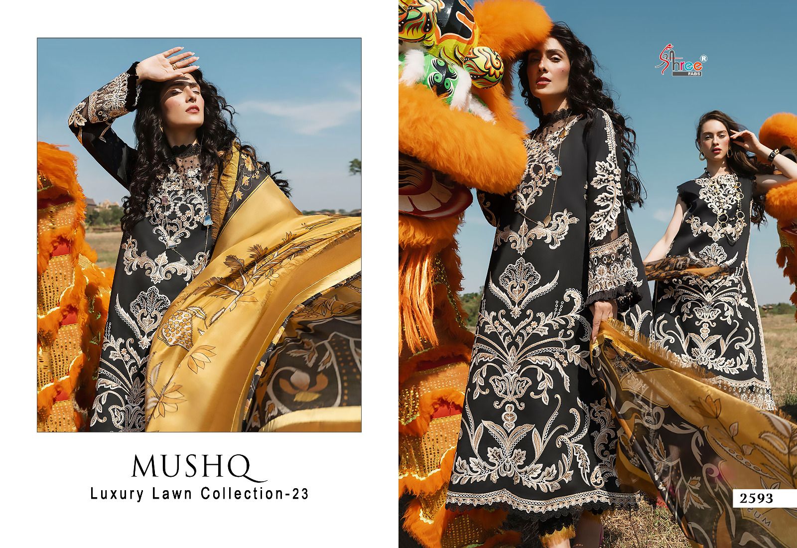 shree fabs mushq luxury lawn collection 2023 cotton decent look salwar suit with chiffon dupatta catalog