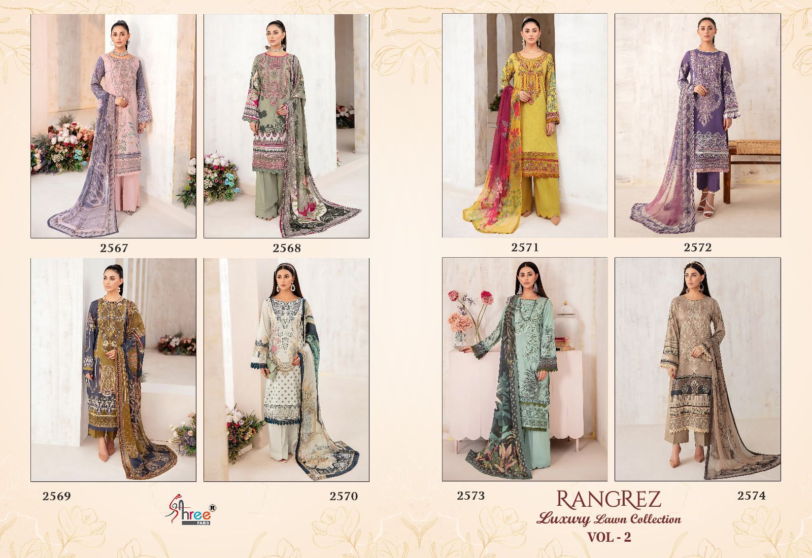 shree fabs rangrez luxcury lawn collection vol 2 lawn cotton graceful look salwar suit catalog with cotton dupatta