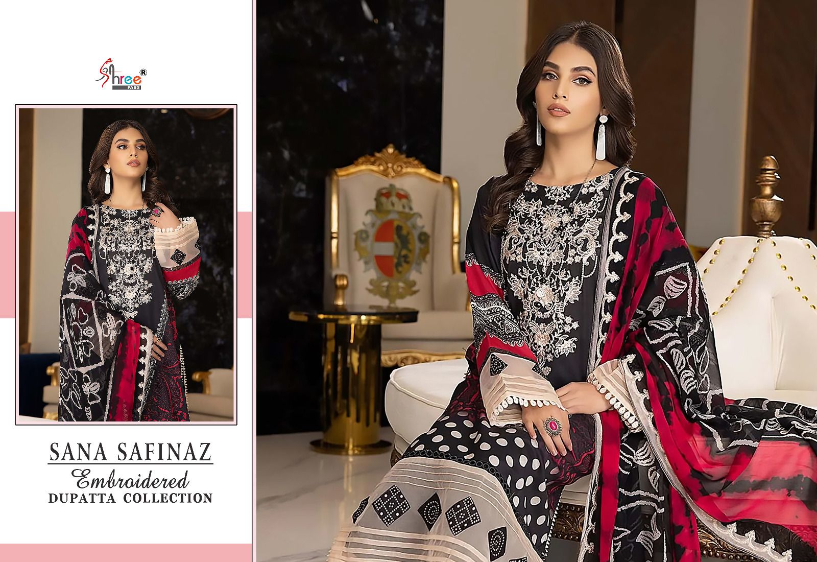 shree fabs sana safinaz embroidered dupatta collection cotton innovative look salwar suit with chiffon dupatta catalog