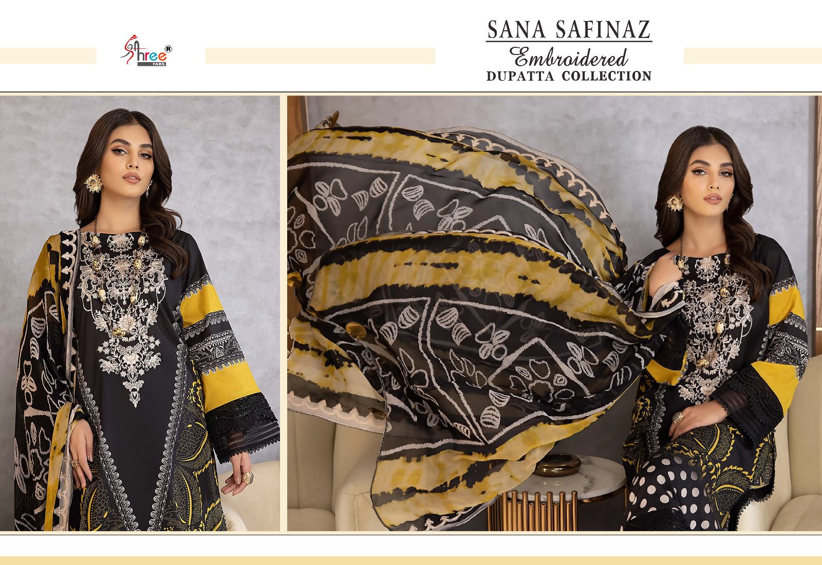 shree fabs sana safinaz embroidered dupatta collection cotton innovative look salwar suit with chiffon dupatta catalog