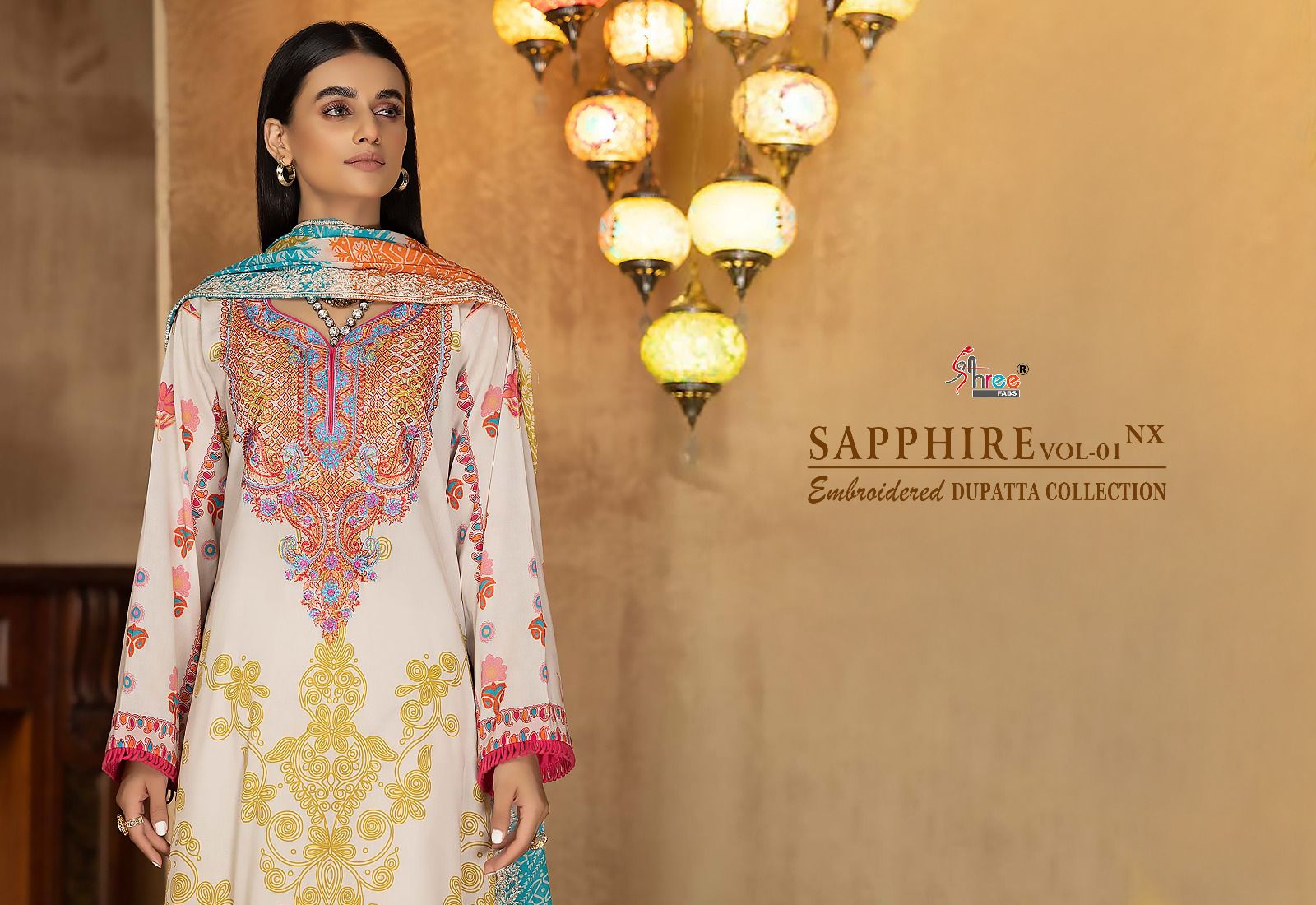 shree fabs shapphire embroidered dupatta collection vol 1 cotton decent look salwar suit with chiffon dupatta catalog