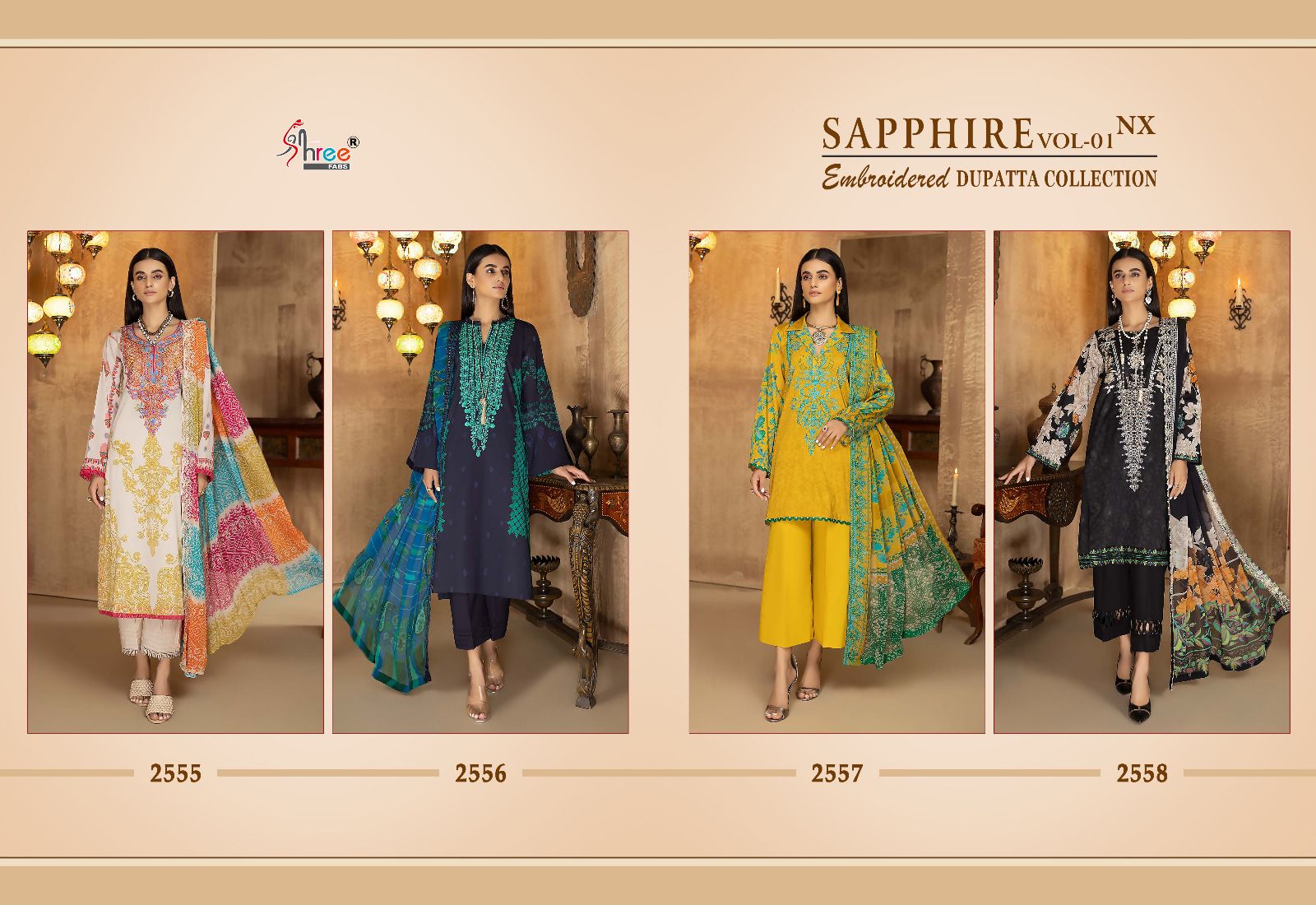 shree fabs shapphire embroidered dupatta collection vol 1 cotton decent look salwar suit with chiffon dupatta catalog