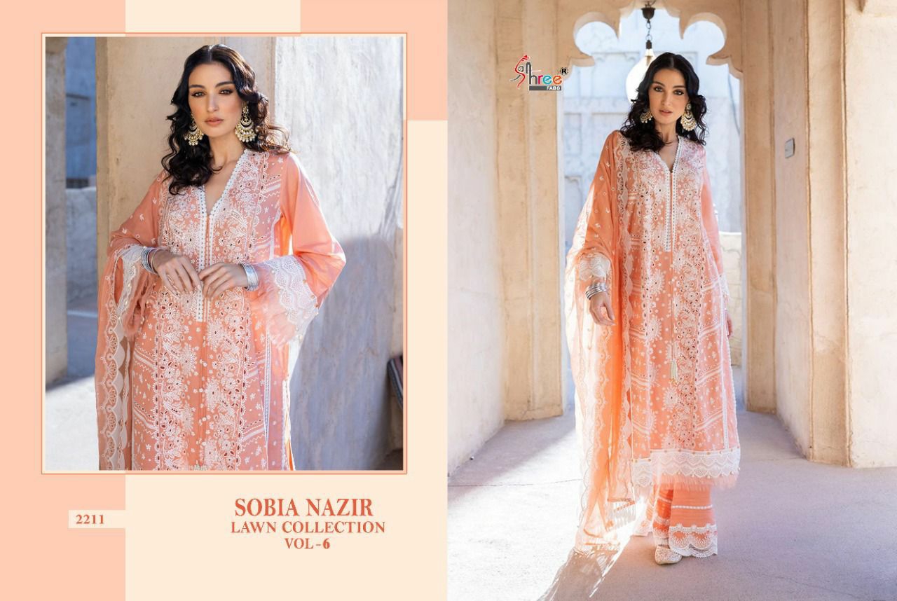 shree fabs sobiya nazir lawn collection vol 6 cotton decent look salwar suit catalog