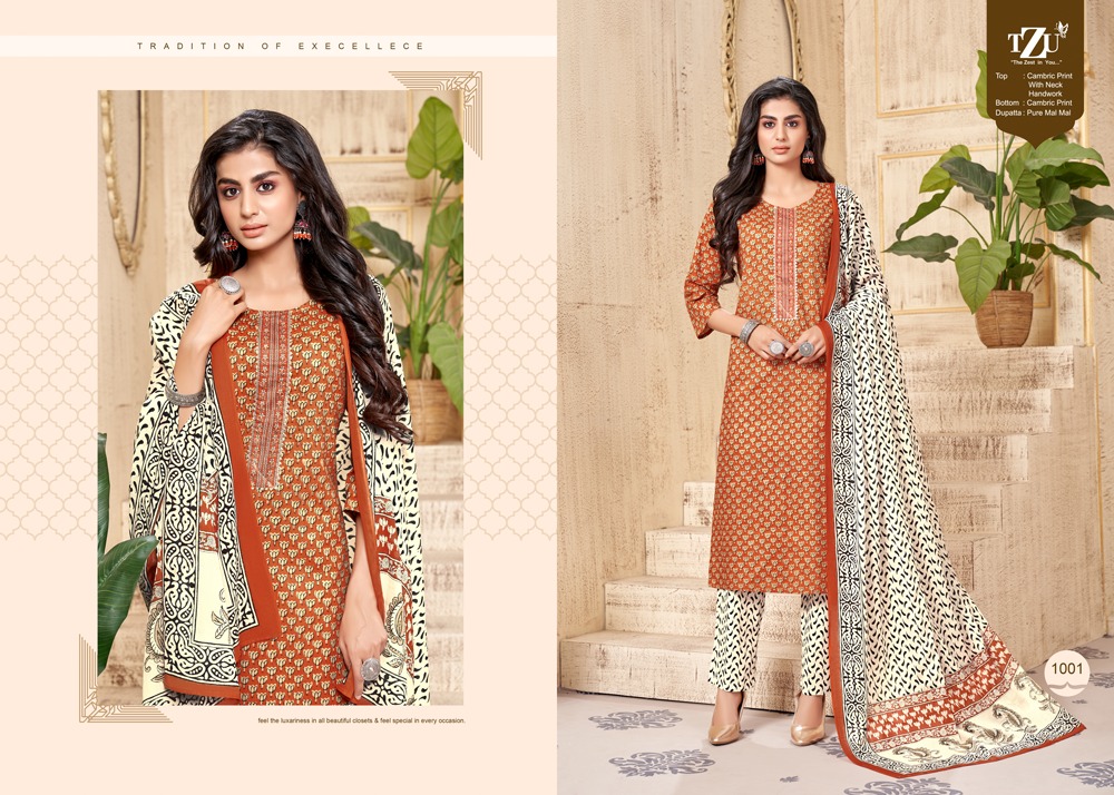 tzu umaiza cotton aunthentic fabrics top bottom with dupatta catalog