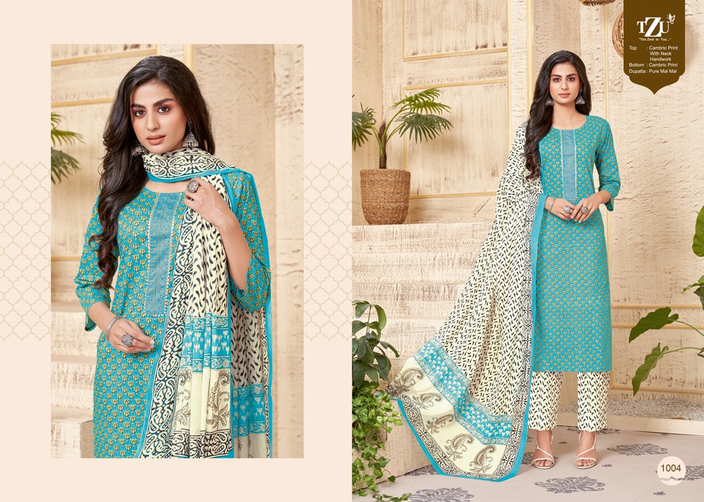 tzu umaiza cotton aunthentic fabrics top bottom with dupatta catalog