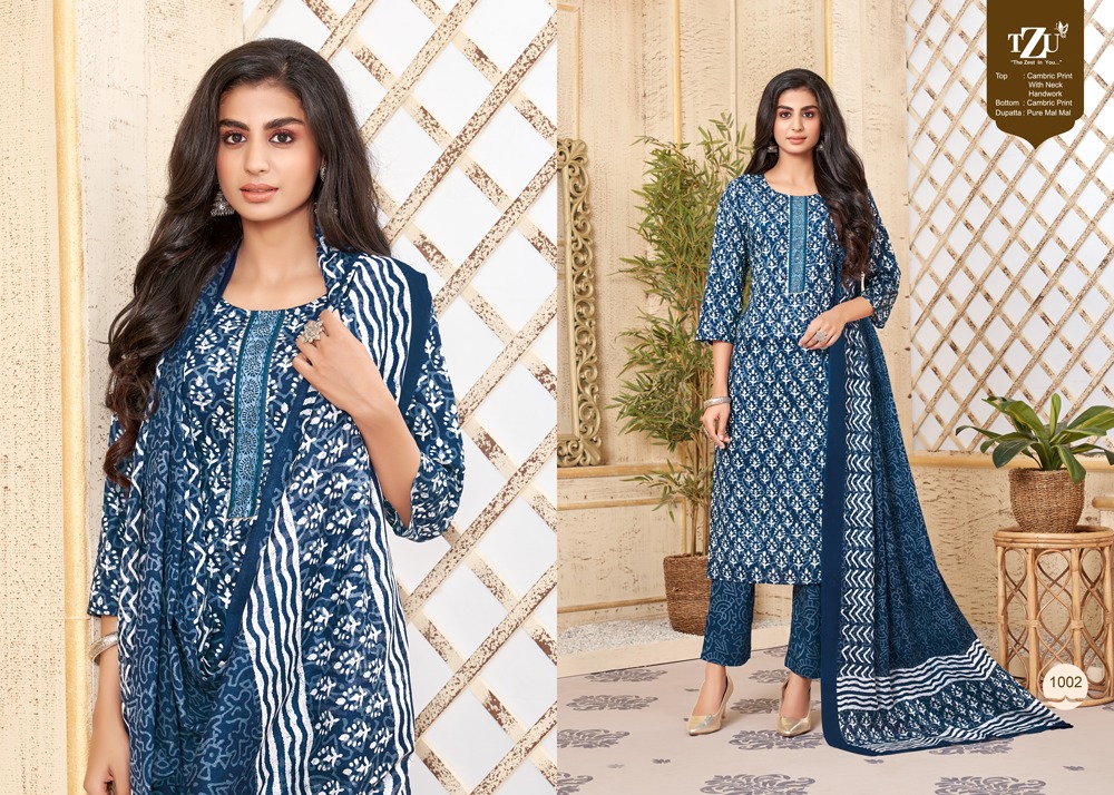 tzu umaiza cotton aunthentic fabrics top bottom with dupatta catalog