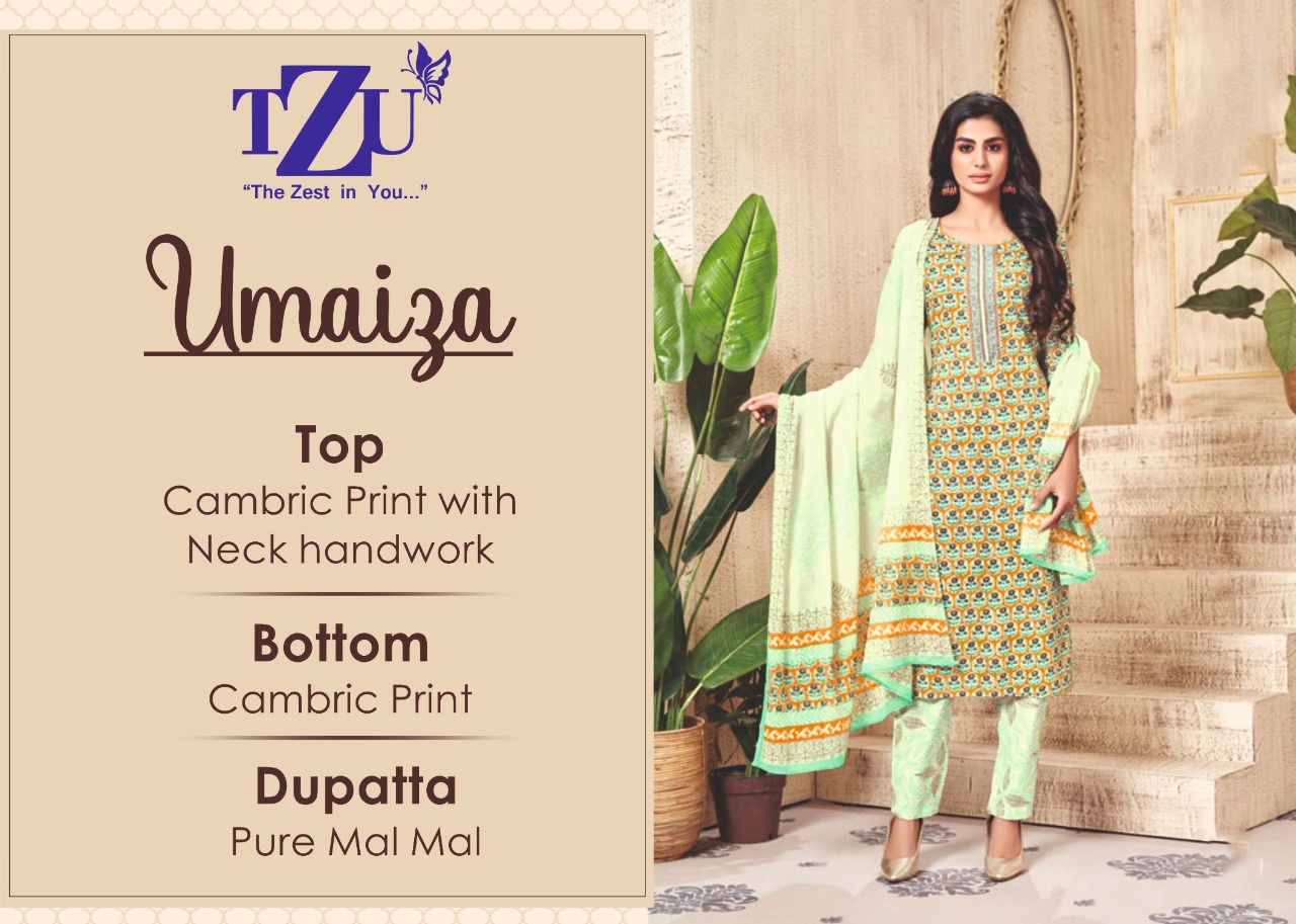 tzu umaiza cotton aunthentic fabrics top bottom with dupatta catalog