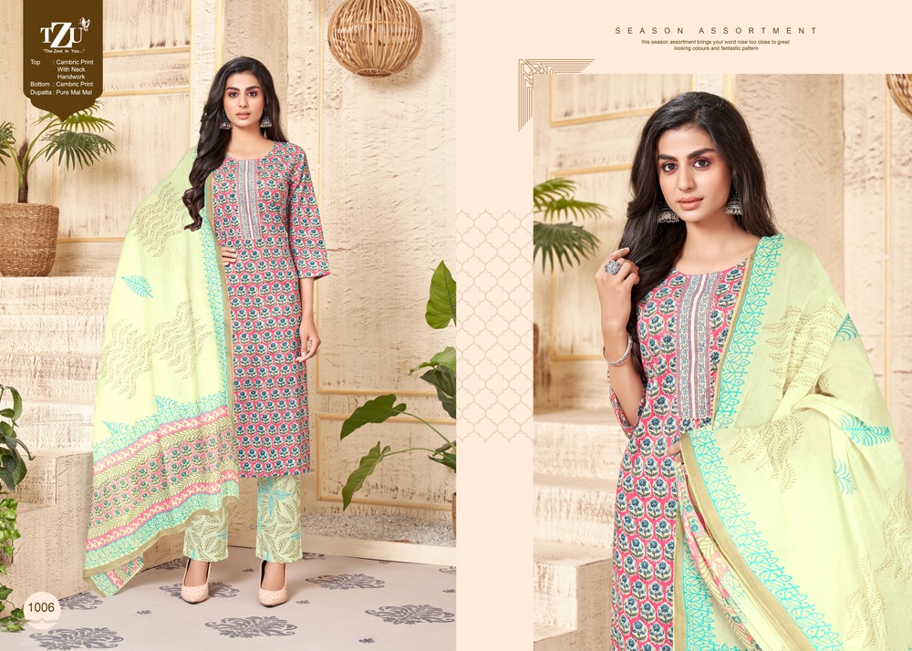 tzu umaiza cotton aunthentic fabrics top bottom with dupatta catalog