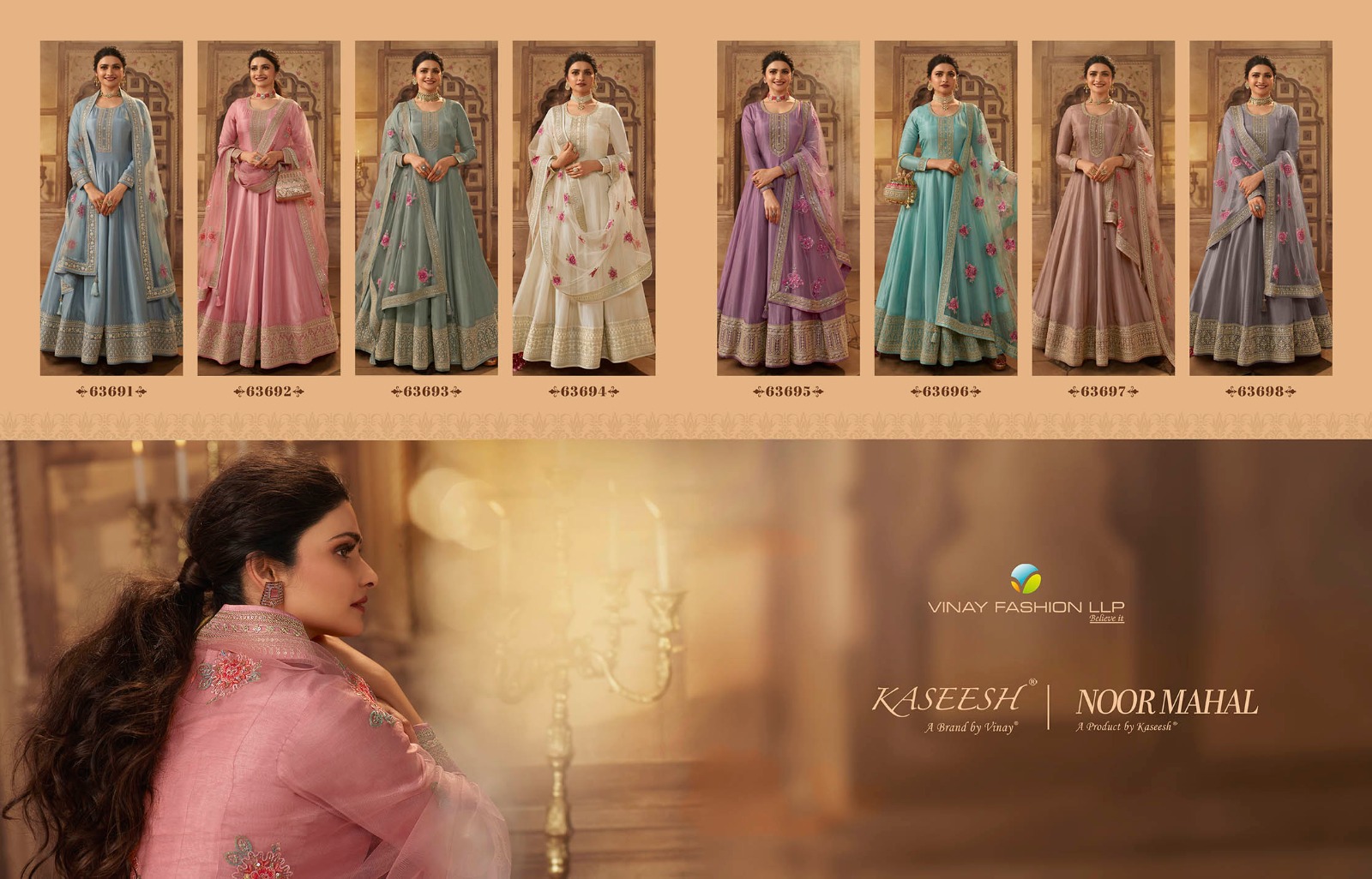 vinay fashion kaseesh noor mahal dola silk decent embroidery look slawar suit catalog