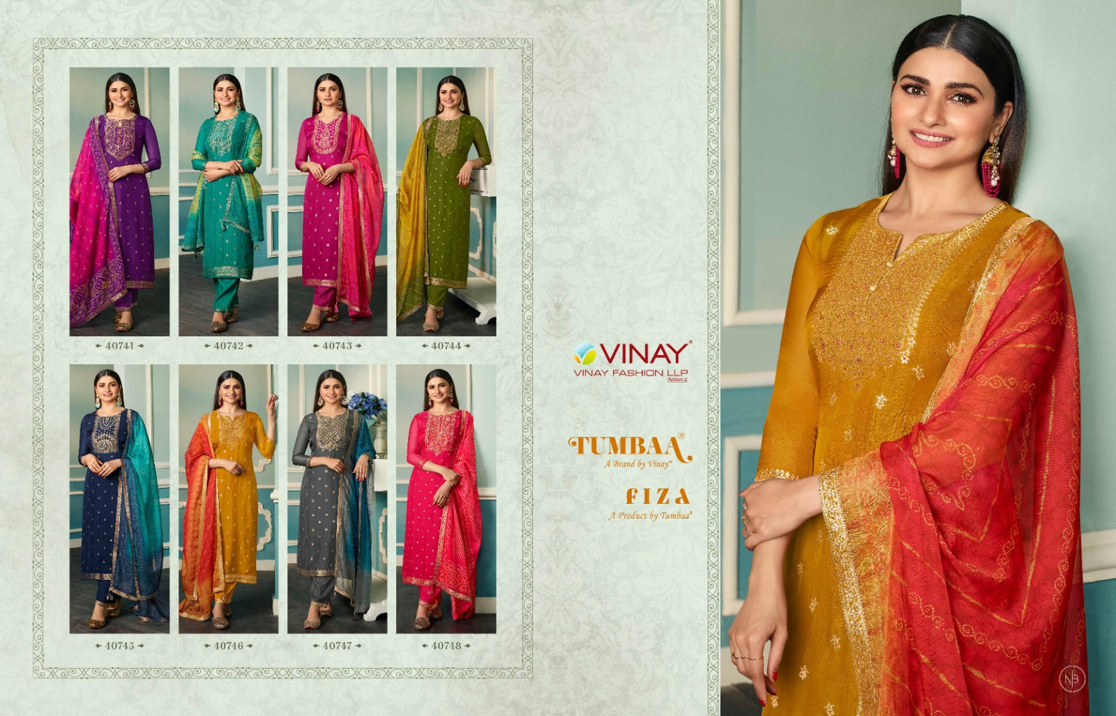 vinay fashion Tumbaa fiza organza gorgeous look top bottm and dupatta catalog