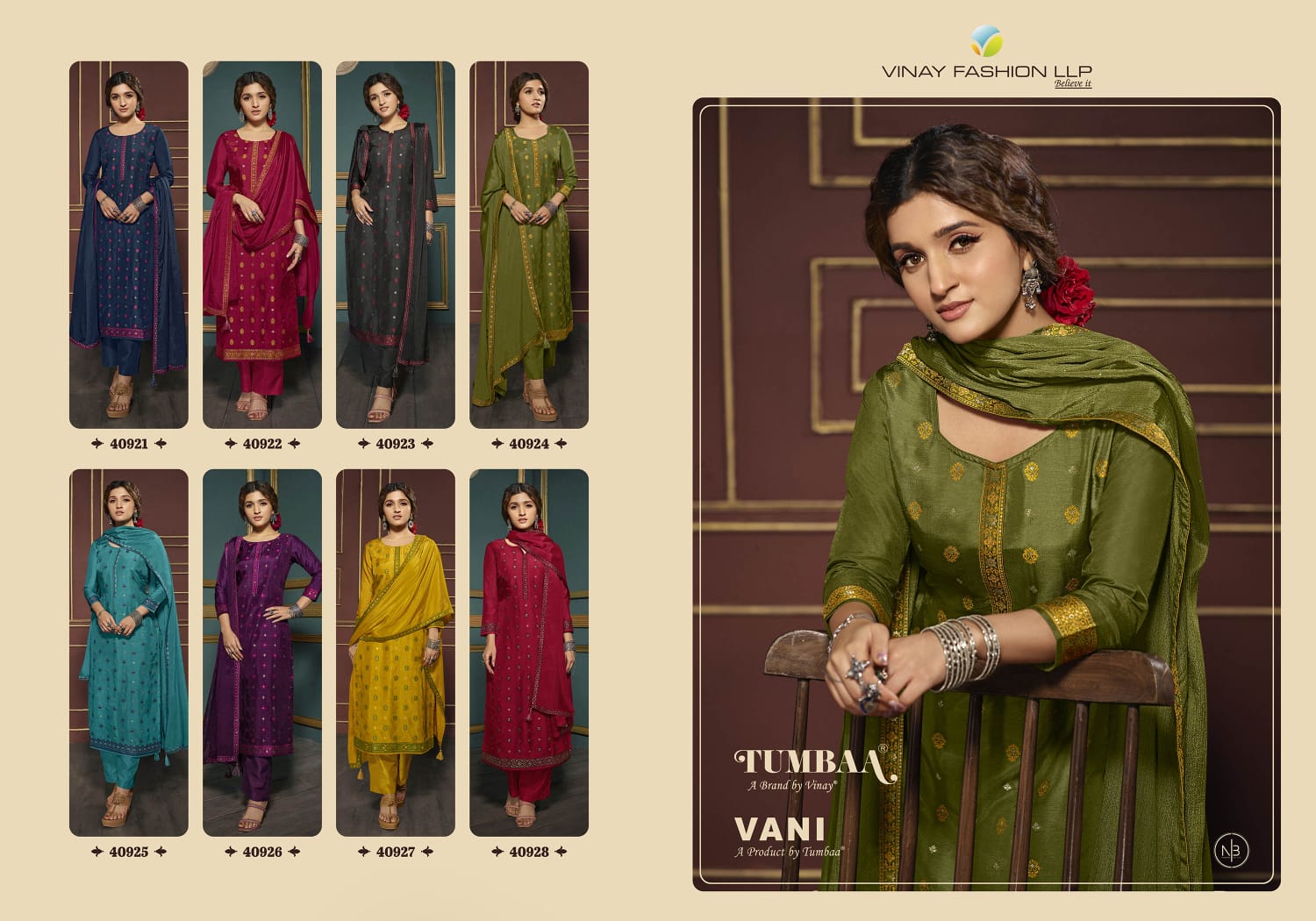 vinay fashion tumbaa vani dola gorgeous look top bottom with dupatta catalog