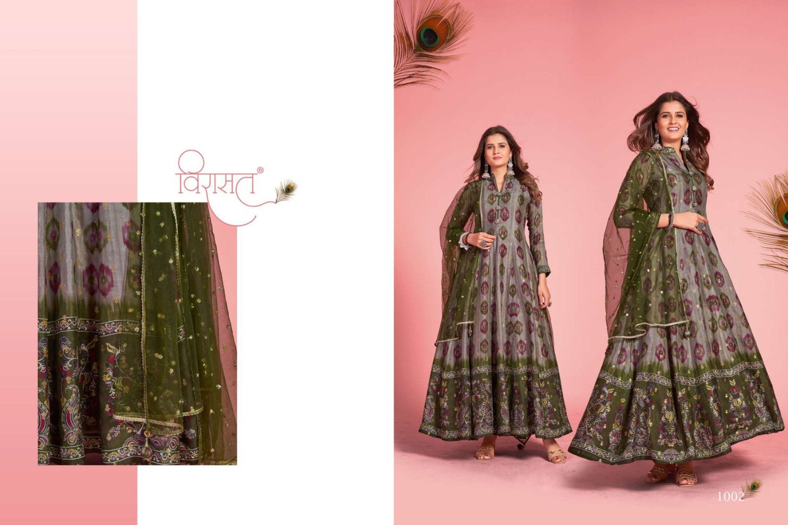 virast kalamkari dola silk festive look gown with dupatta catalog