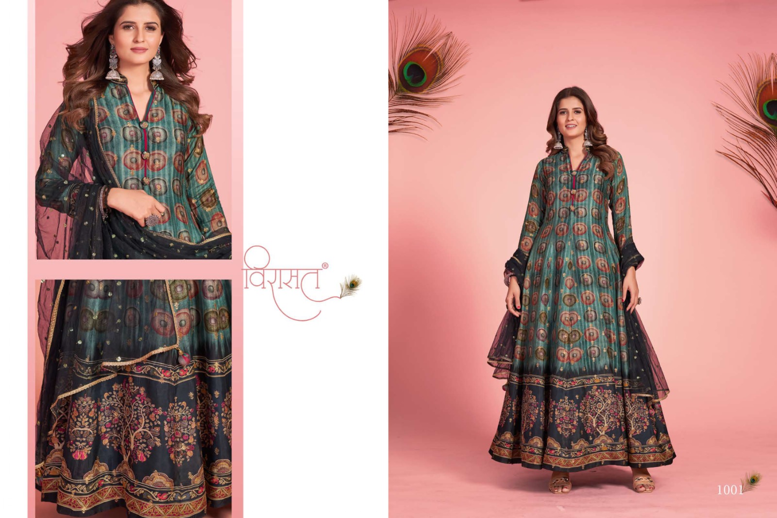 virast kalamkari dola silk festive look gown with dupatta catalog