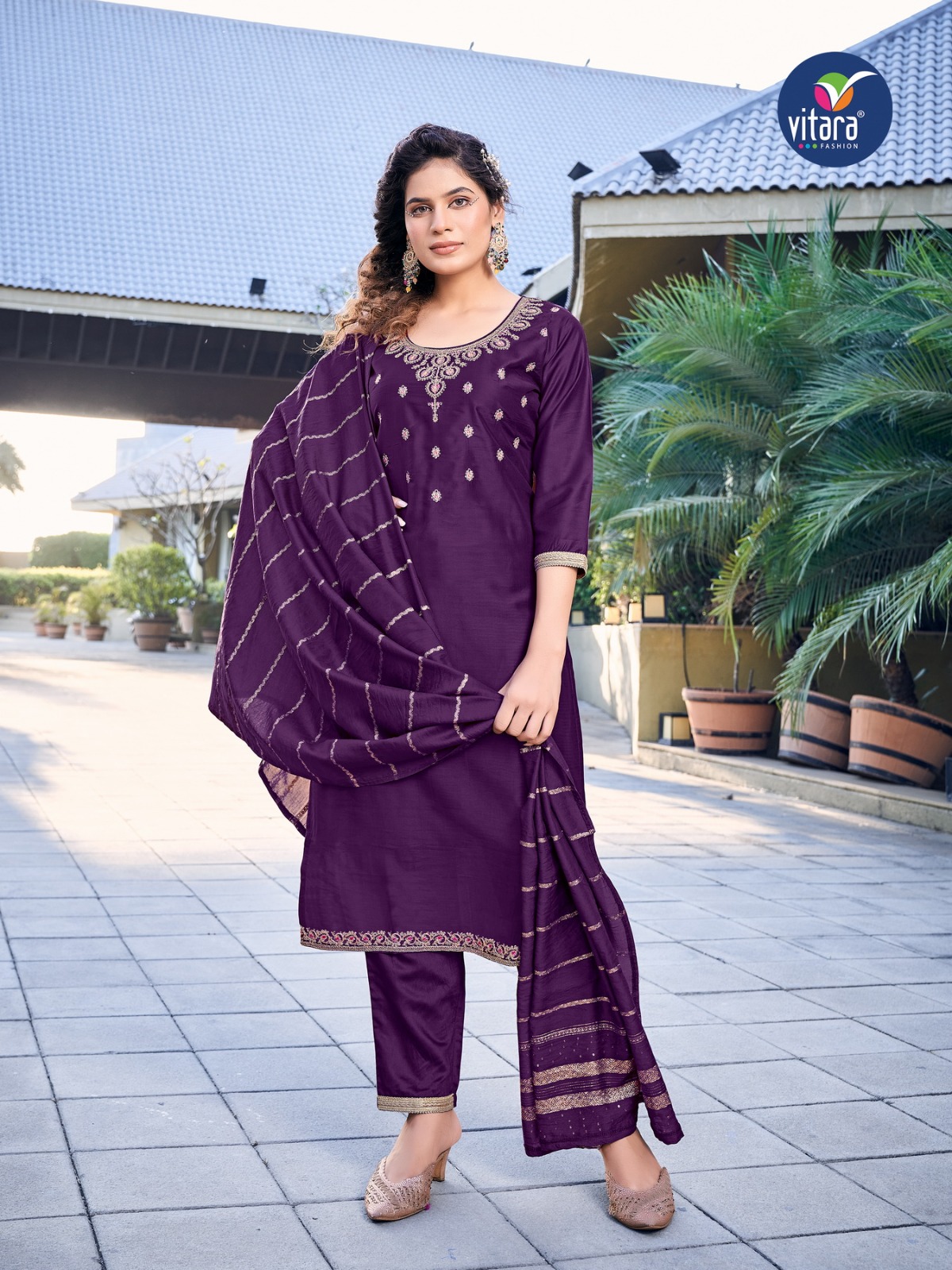 vitara fashion kiara silk gorgeous look top pent with dupatta catalog