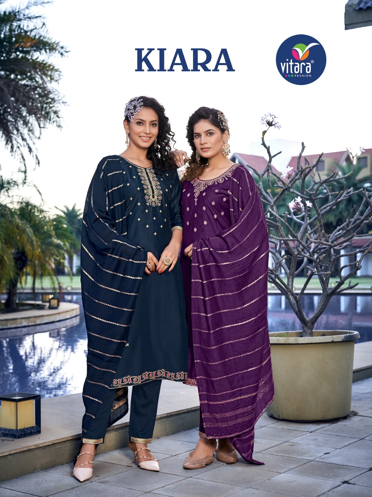 vitara fashion kiara silk gorgeous look top pent with dupatta catalog