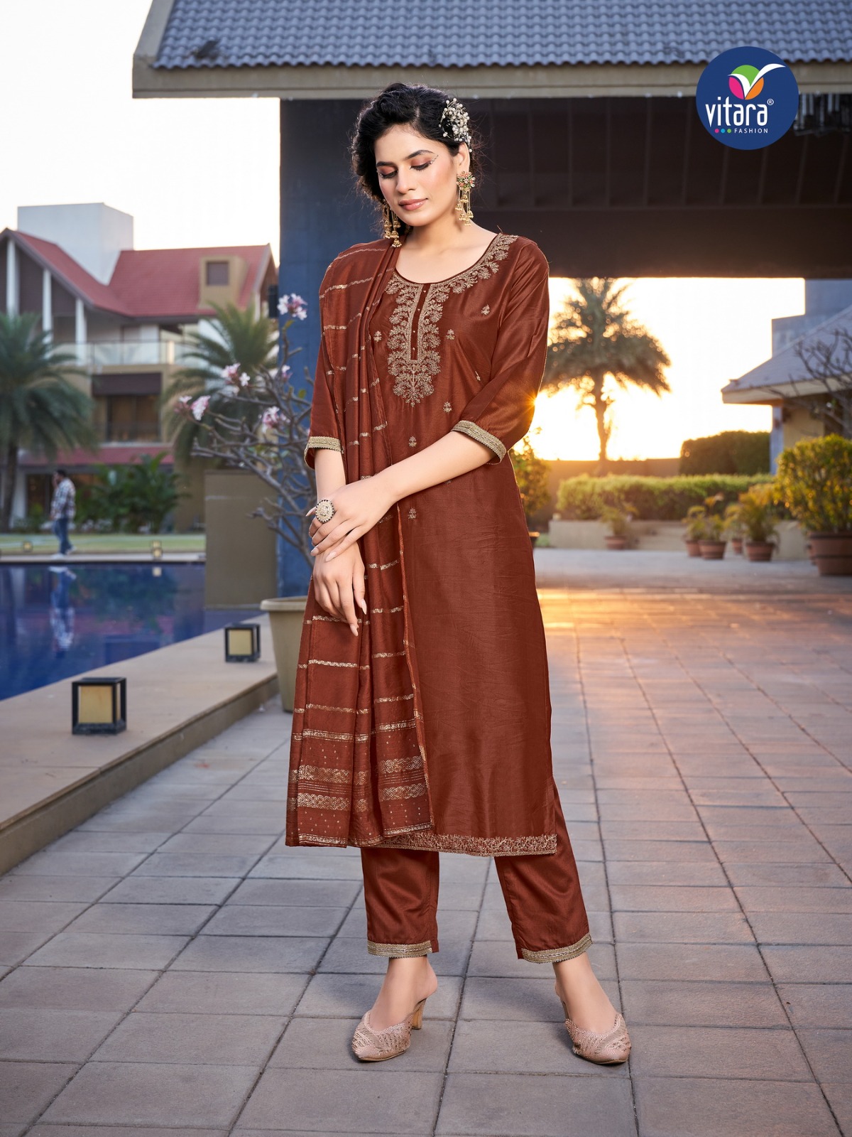 vitara fashion kiara silk gorgeous look top pent with dupatta catalog